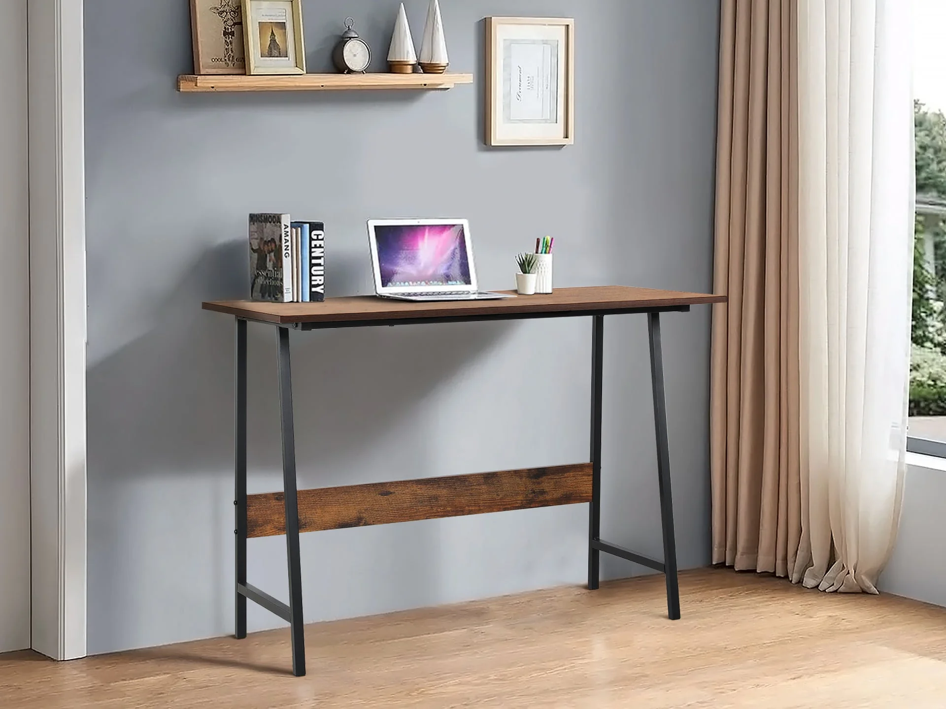Daniel 100cm Computer Desk - Rustic Brown + Black