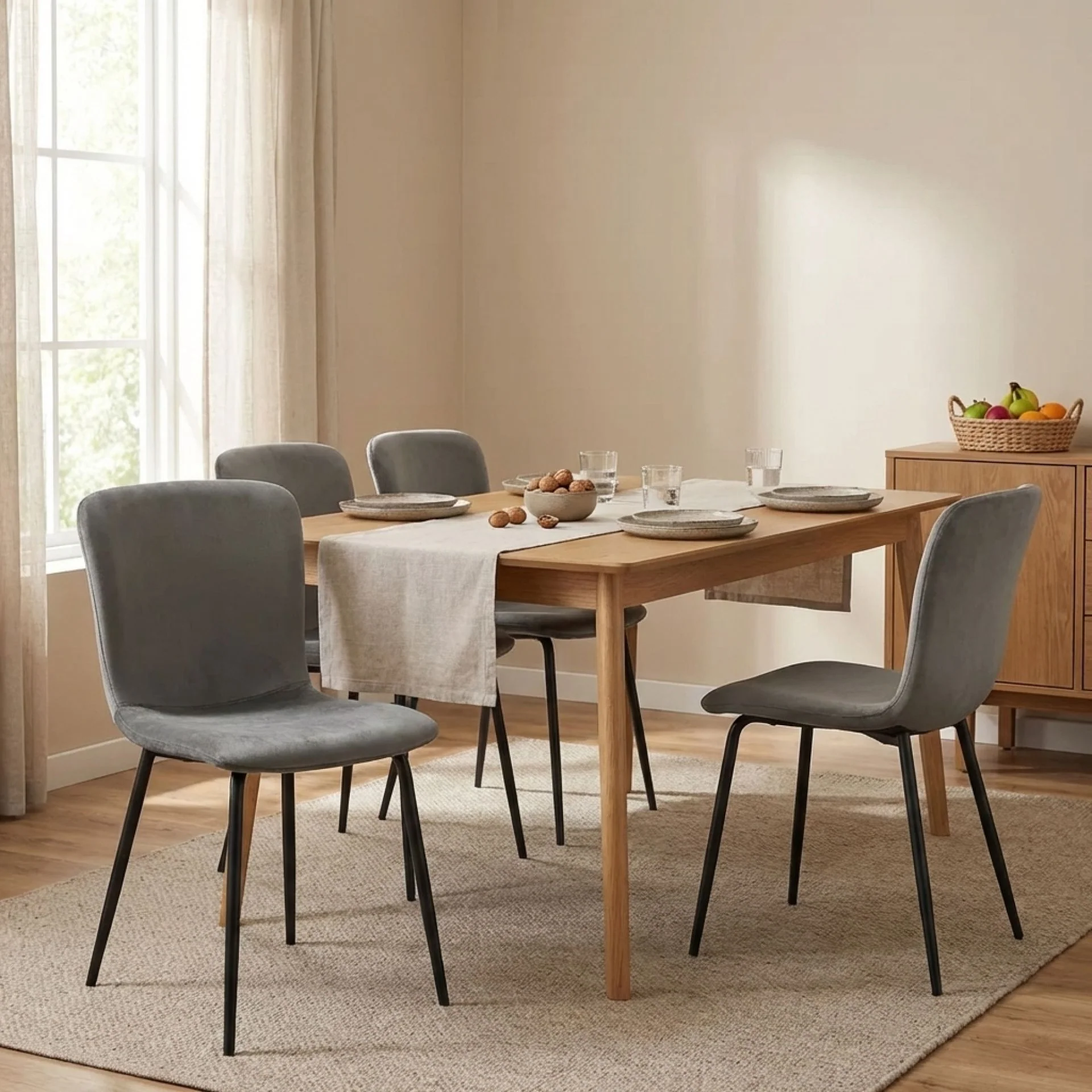 Darius Velvet Dining Chairs - Set of 4 - Dark Grey