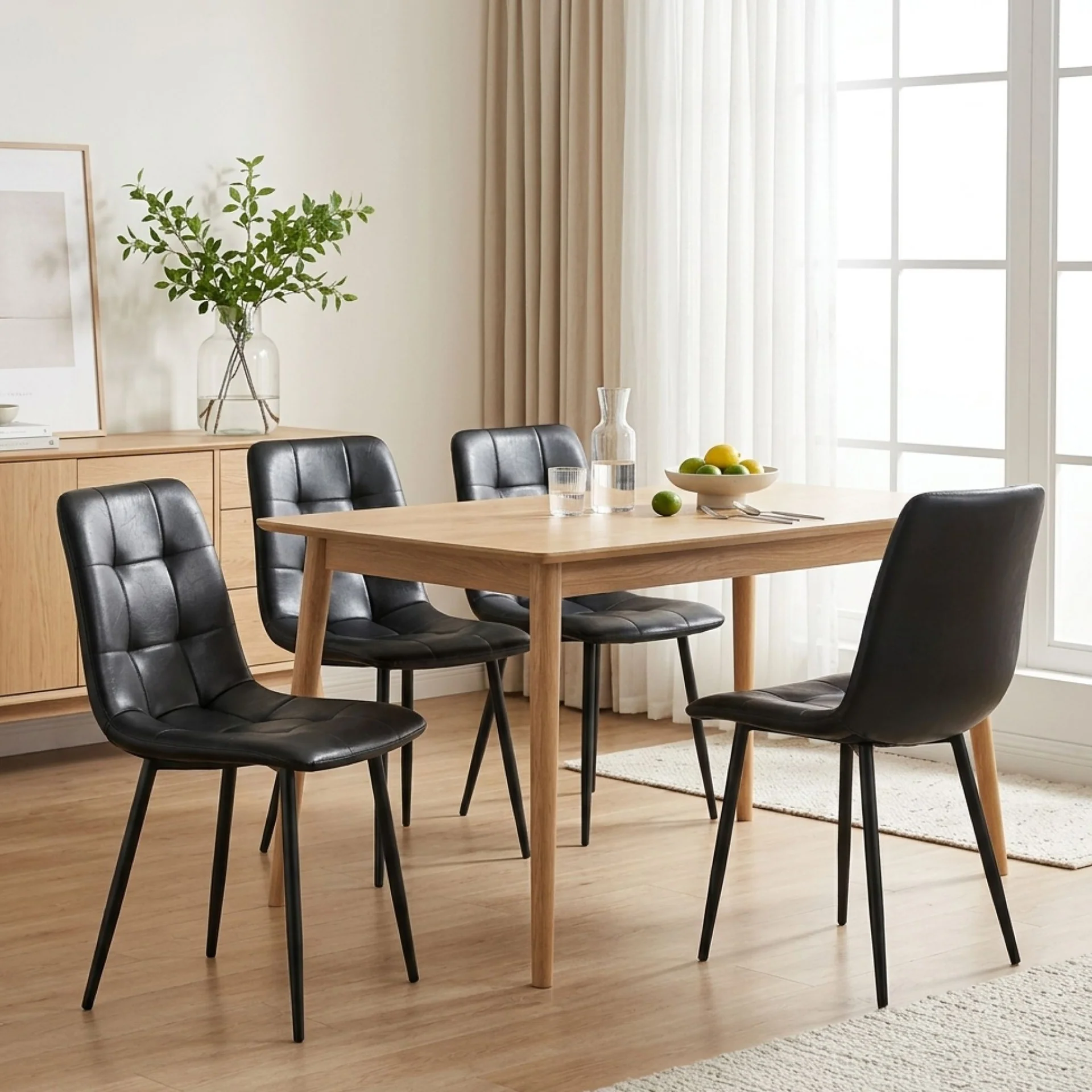 David PU Leather Dining Chair - Set of 4 - Black