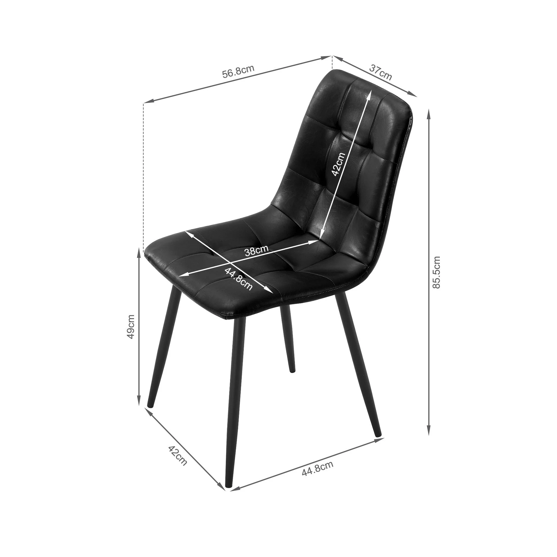 David PU Leather Dining Chair - Set of 4 - Black - Image 12
