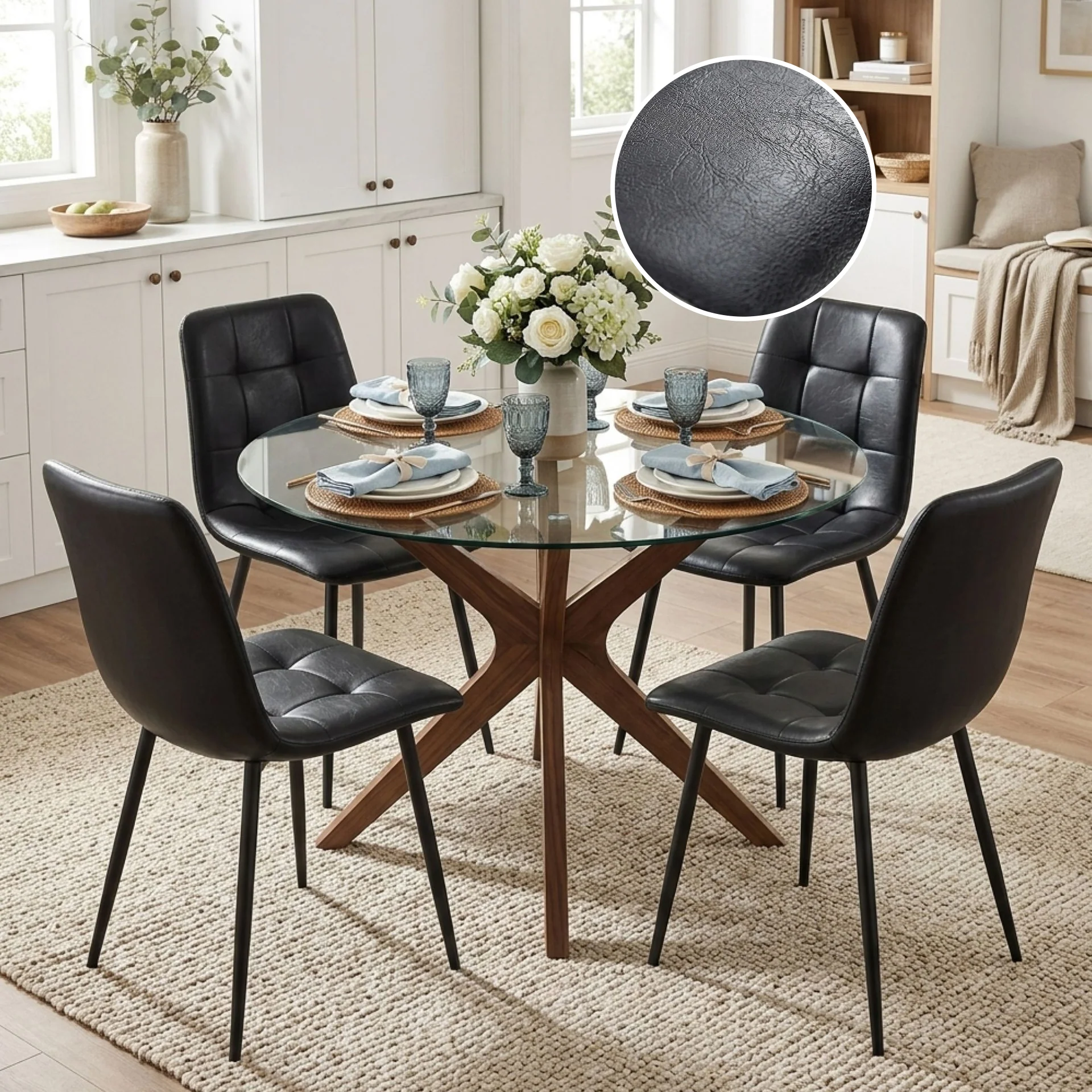 David PU Leather Dining Chair - Set of 4 - Black - Image 2