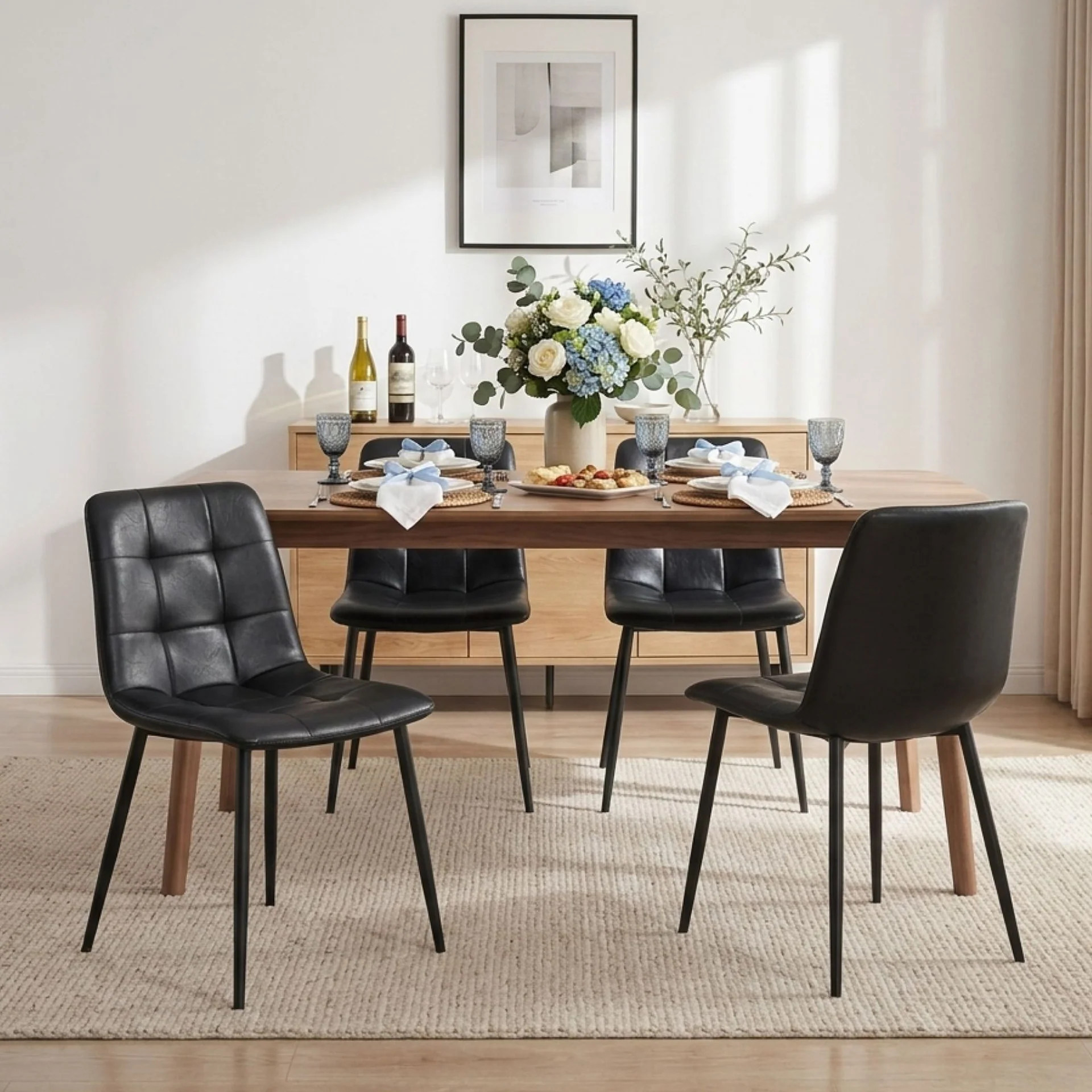 David PU Leather Dining Chair - Set of 4 - Black - Image 3
