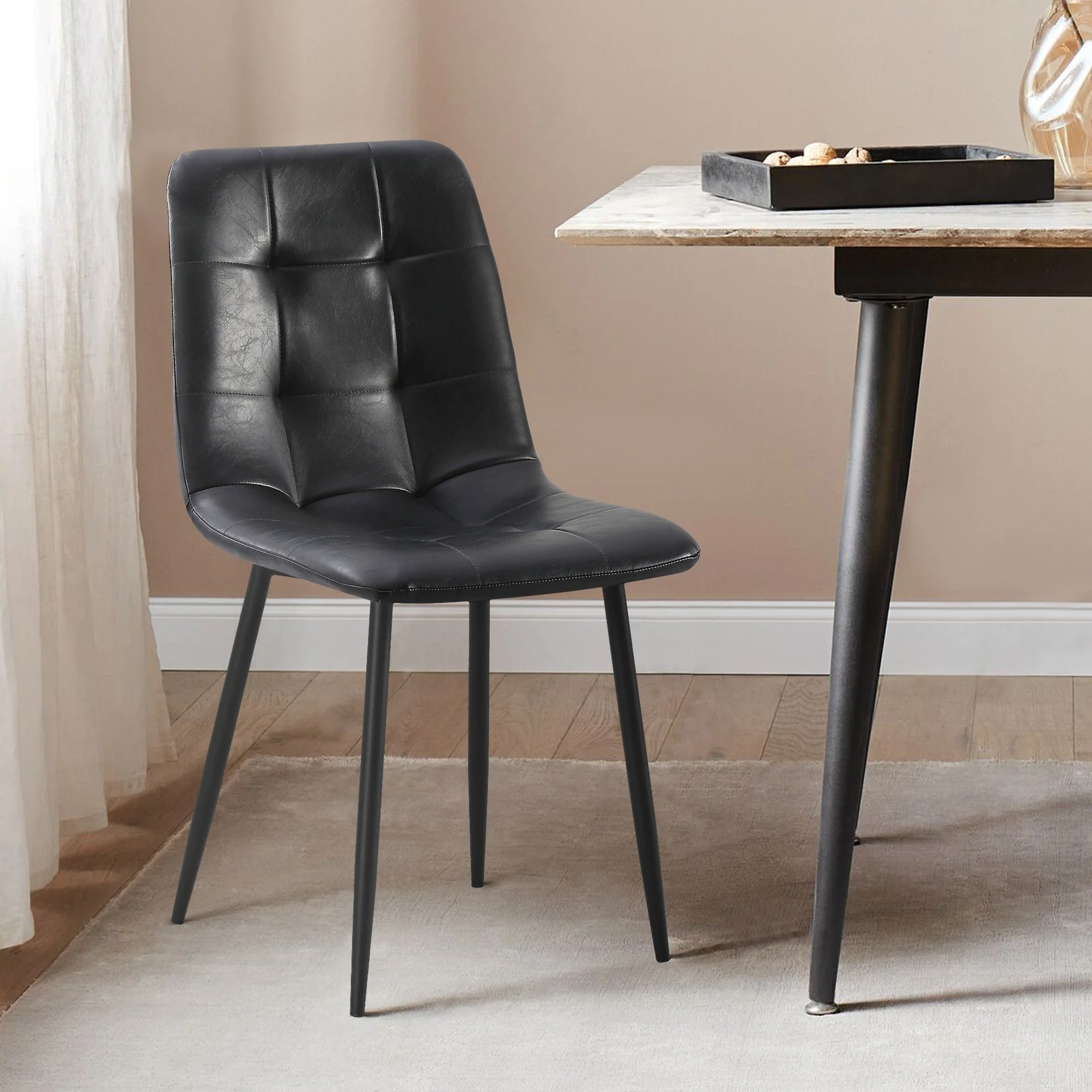 David PU Leather Dining Chair - Set of 4 - Black - Image 5