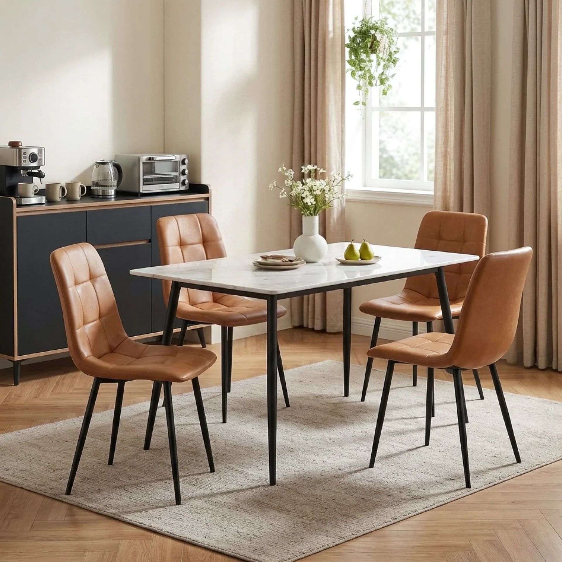 David PU Leather Dining Chair - Set of 4 - Orange