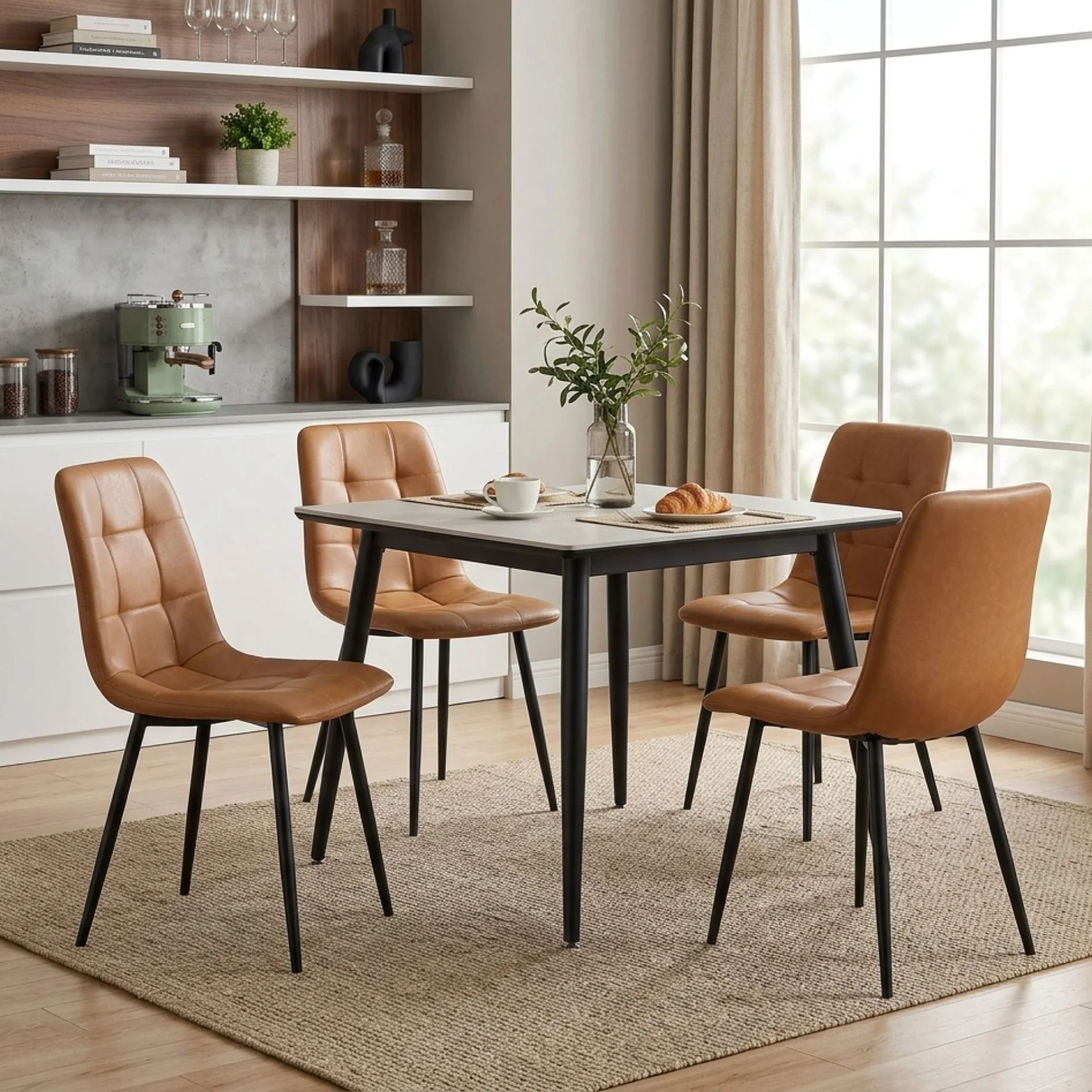 David PU Leather Dining Chair - Set of 4 - Orange - Image 6