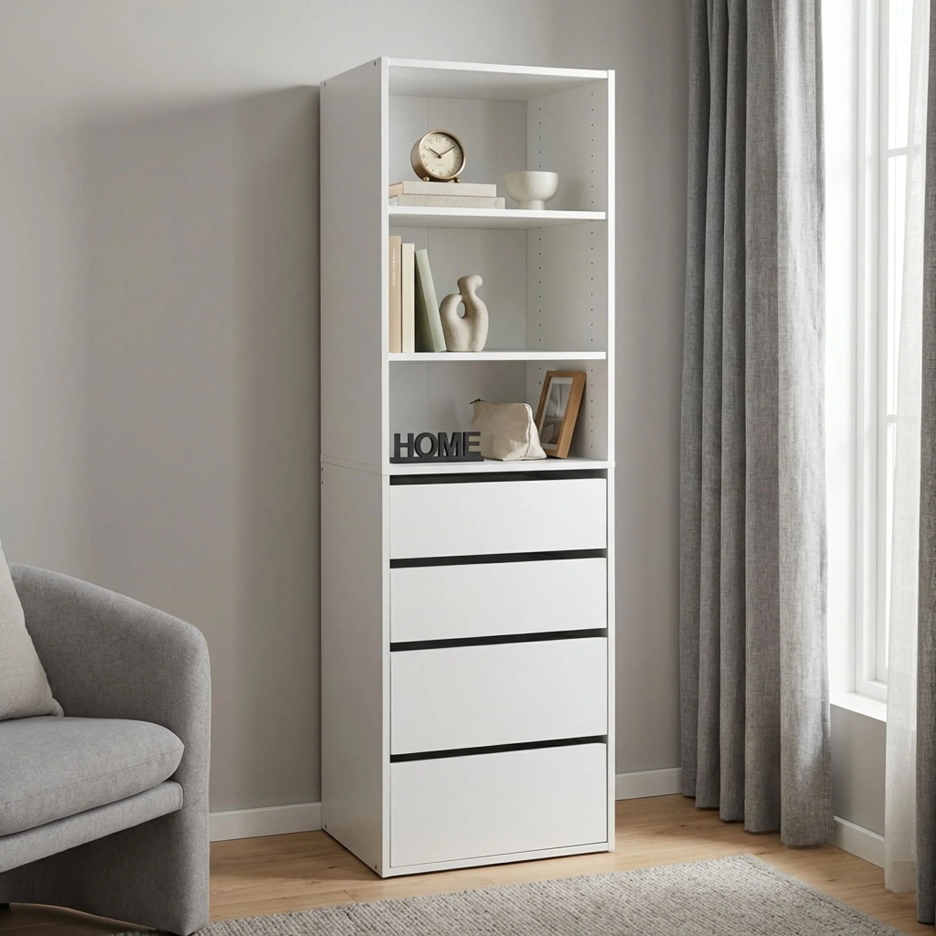 DELTA 4 Drawer & 3 Shelf Wardrobe - White
