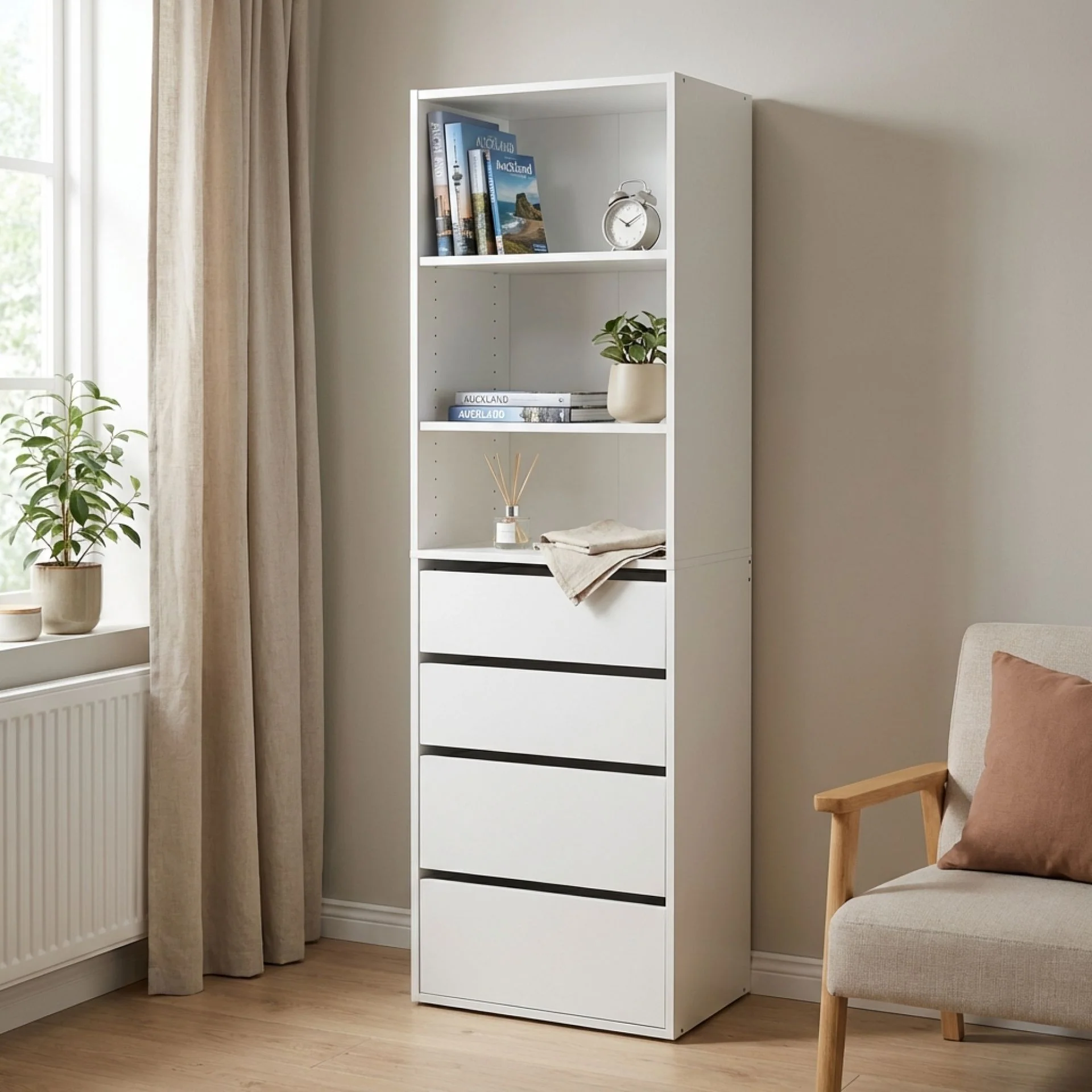 DELTA 4 Drawer & 3 Shelf Wardrobe - White - Image 4