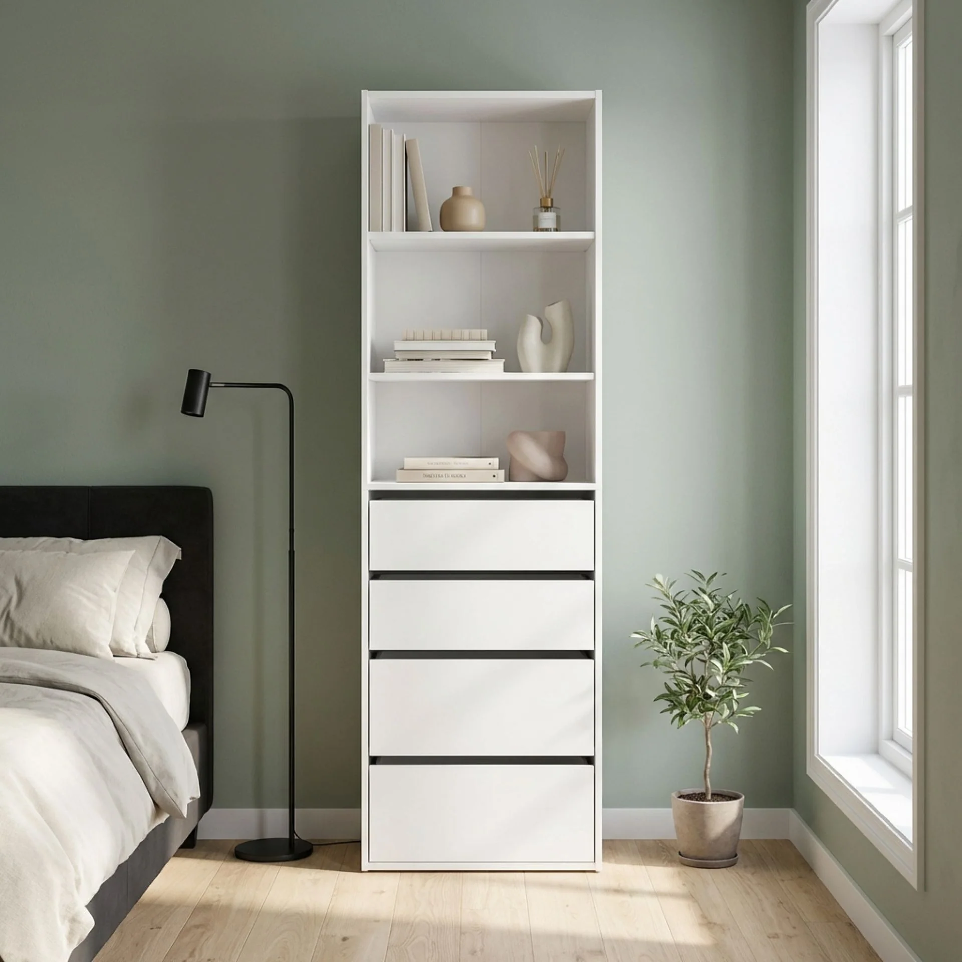 DELTA 4 Drawer & 3 Shelf Wardrobe - White - Image 6
