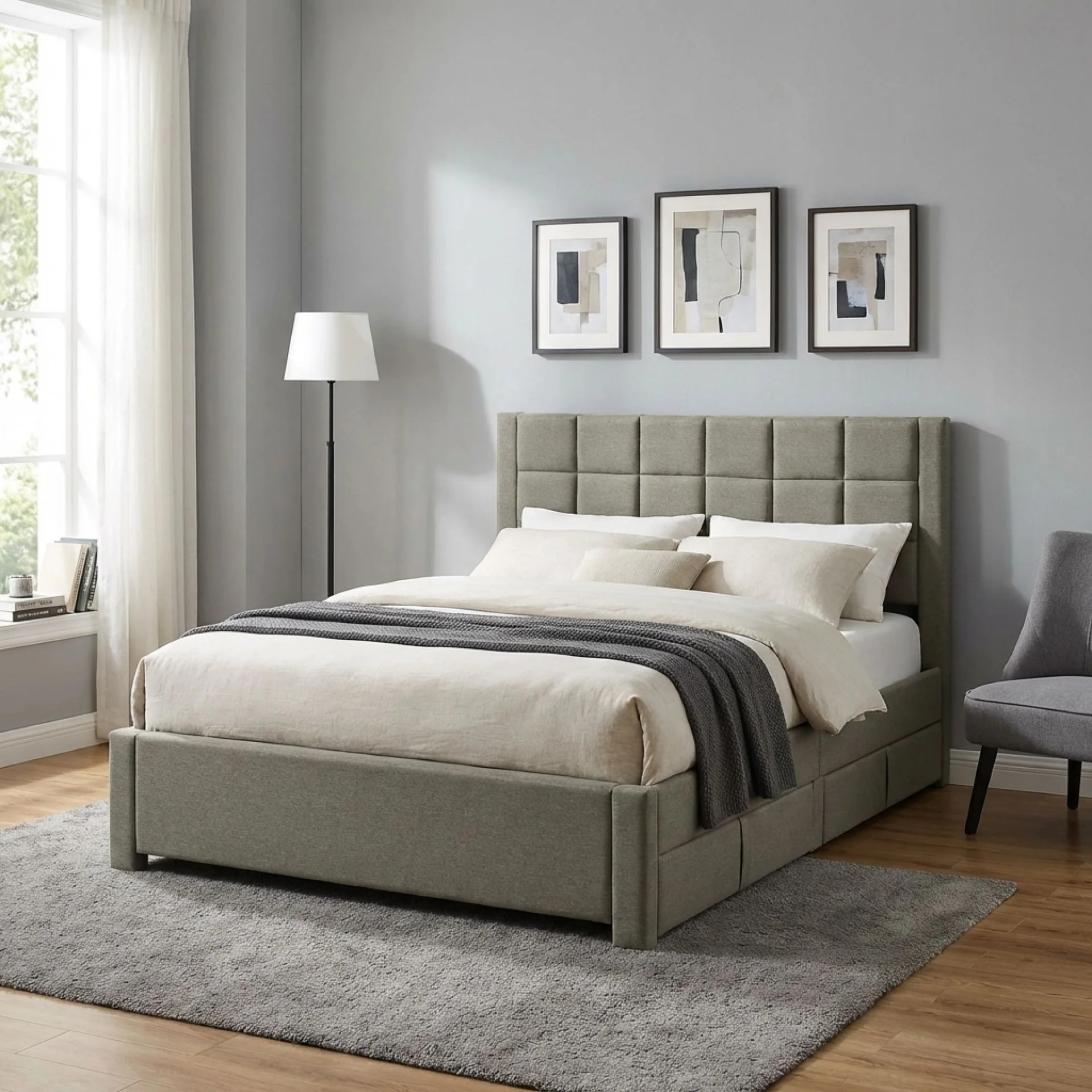 Denali Double Bed Frame with 4 Drawers - Light Grey - Image 4