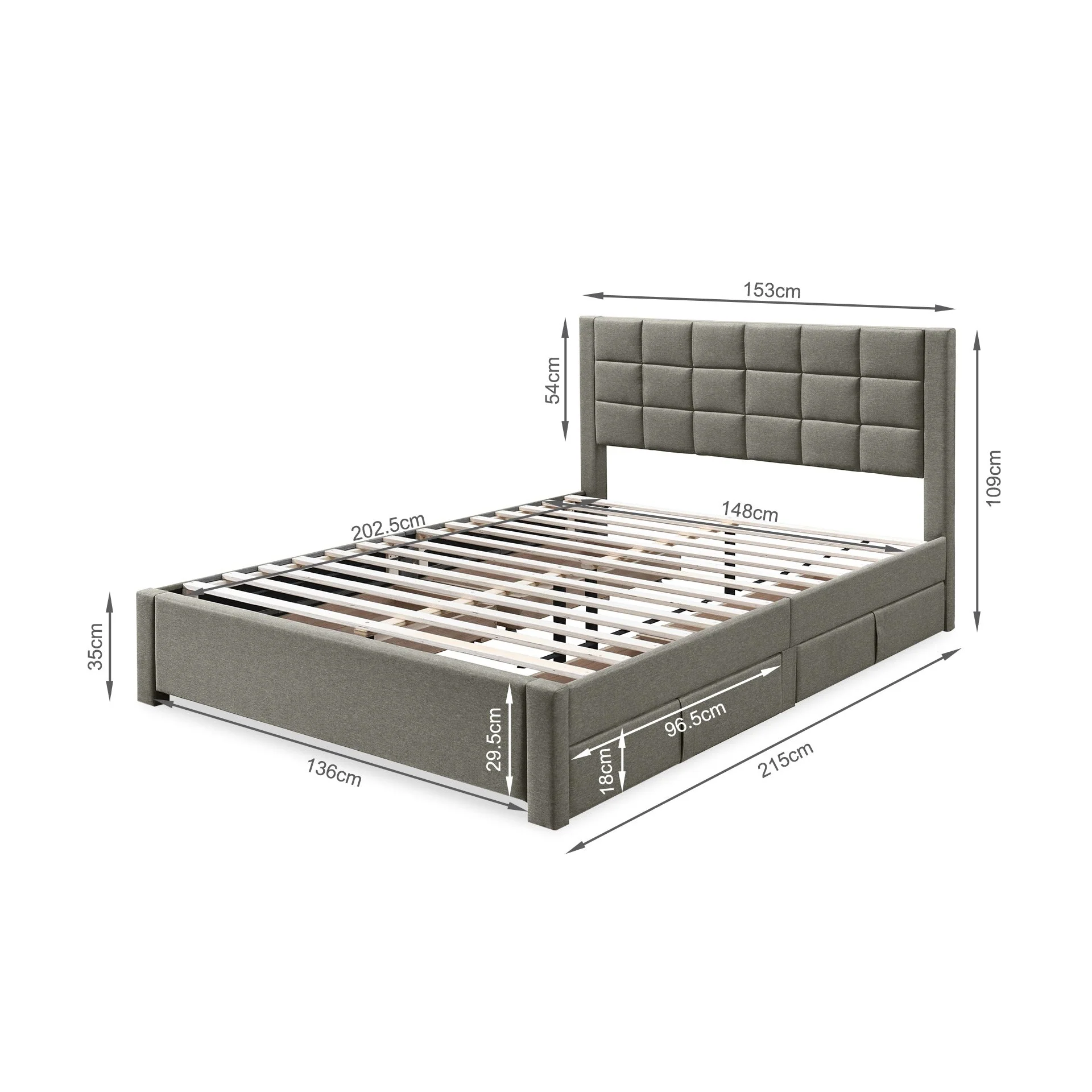 Denali Queen Bed Frame with 4 Drawers - Light Grey - Image 12