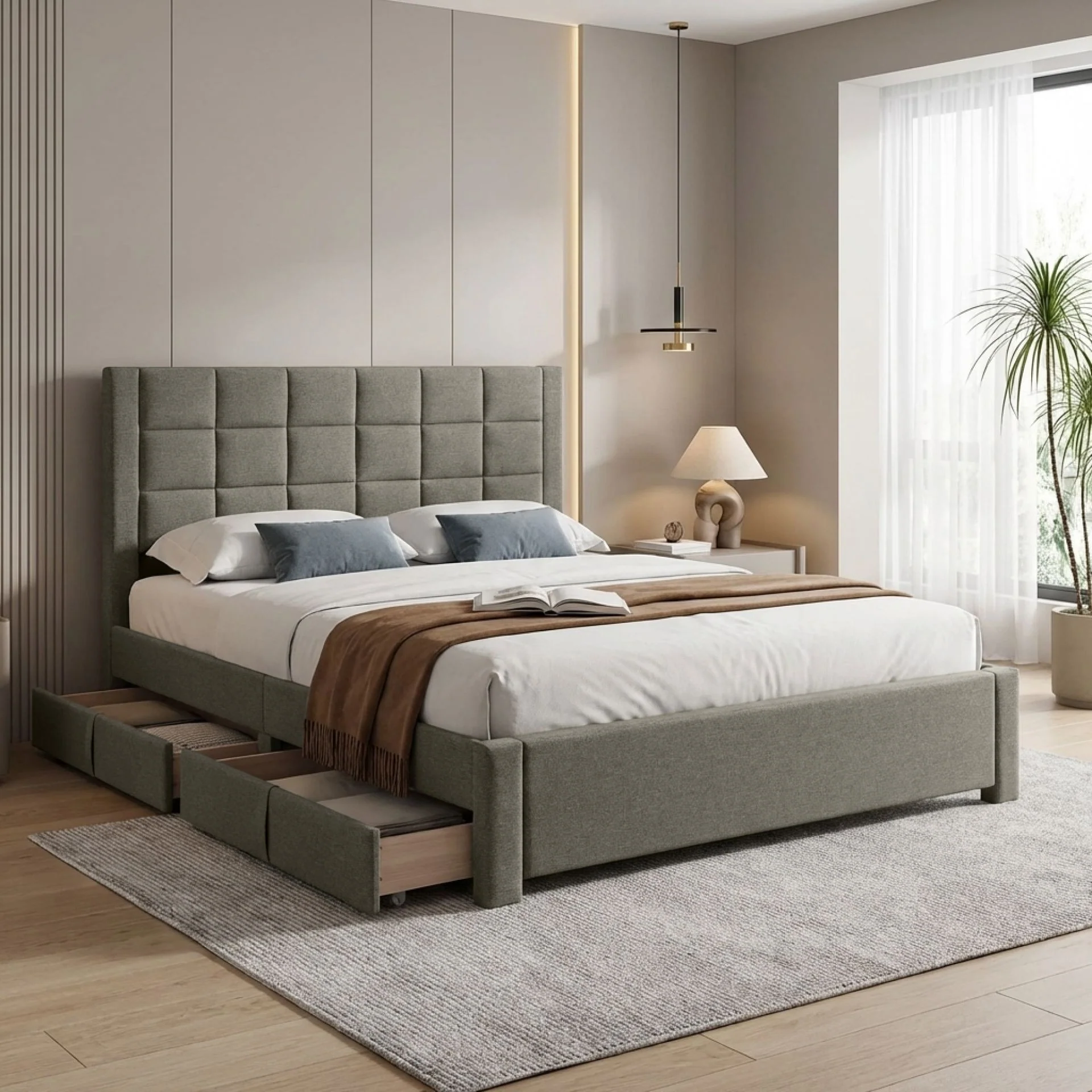 Denali Queen Bed Frame with 4 Drawers - Light Grey - Image 2