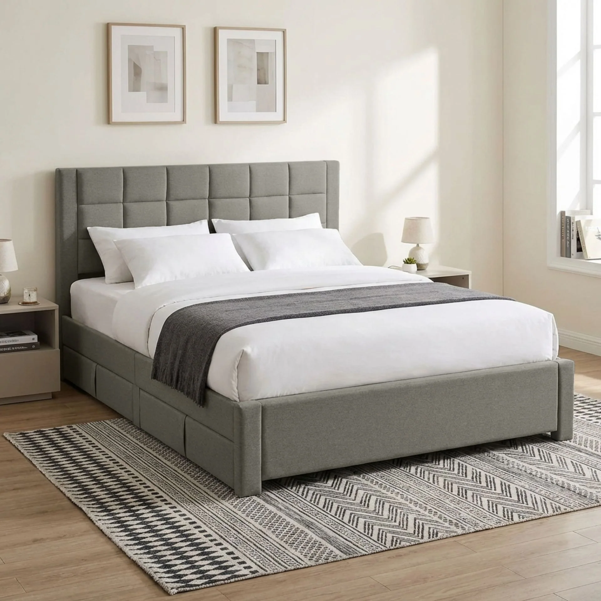 Denali Queen Bed Frame with 4 Drawers - Light Grey - Image 3