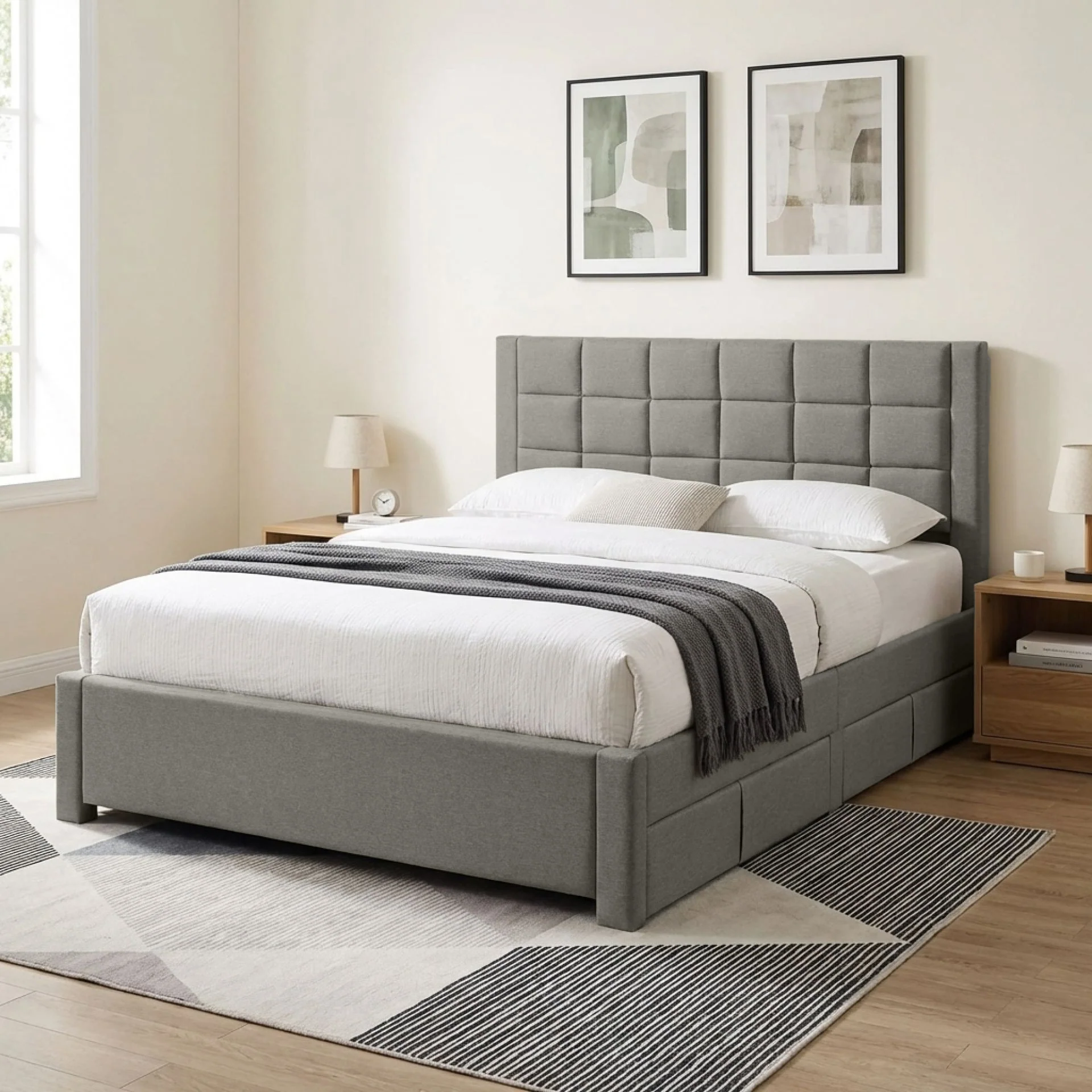 Denali Queen Bed Frame with 4 Drawers - Light Grey - Image 5