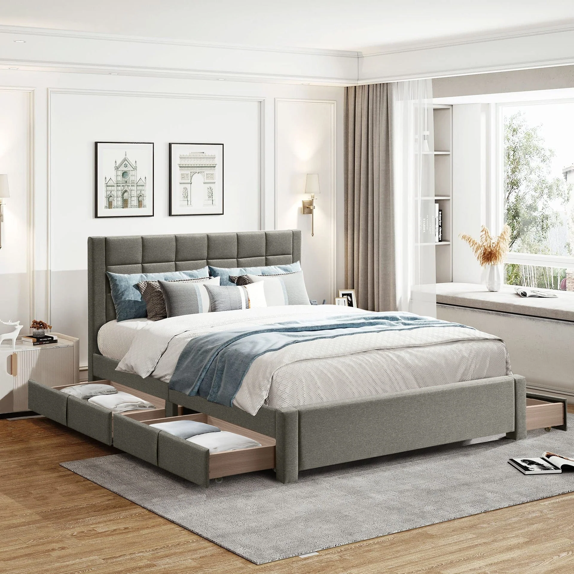 Denali Queen Bed Frame with 4 Drawers - Light Grey - Image 6