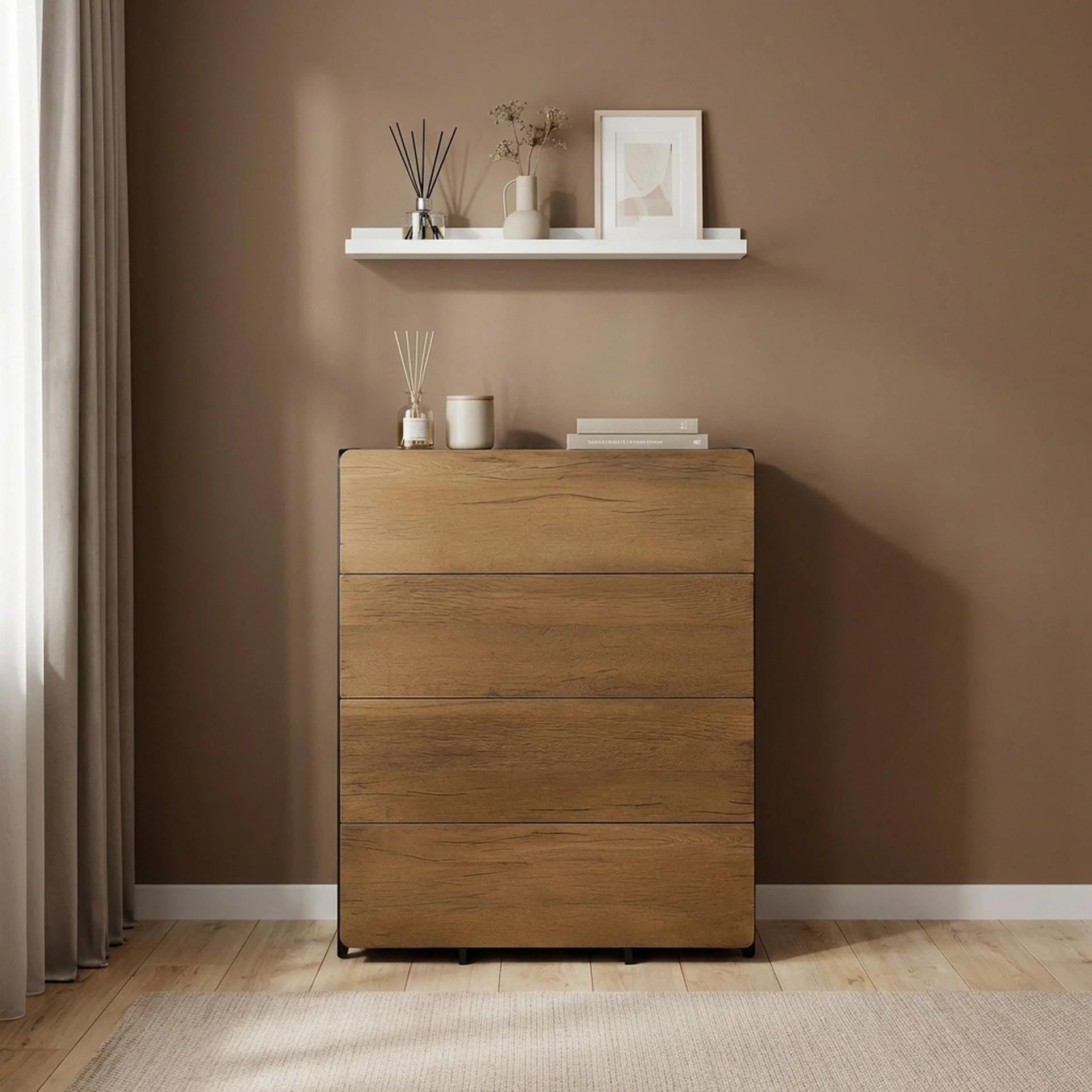 Dorian 4 Drawers Tallboy - Walnut + Black - Image 5
