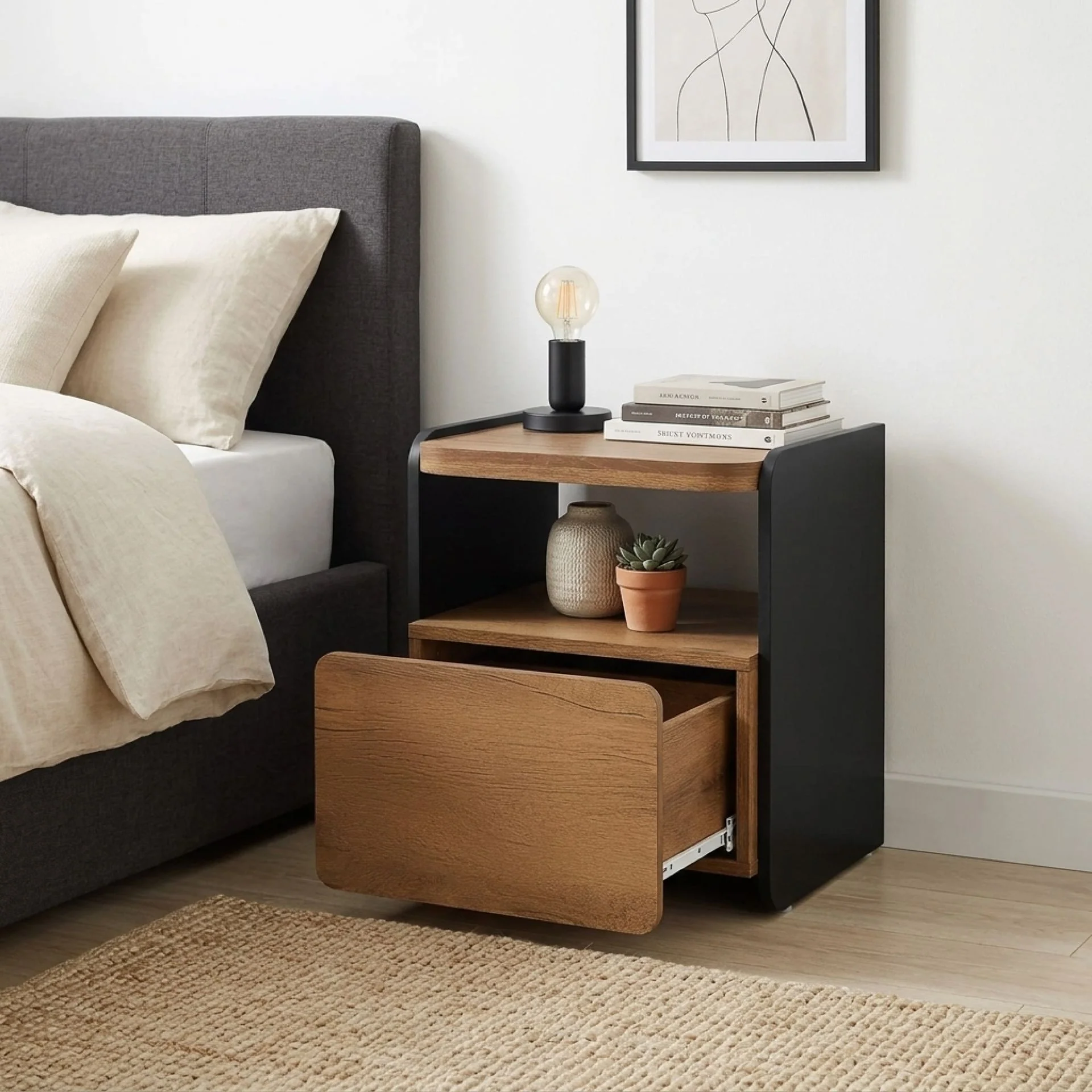 Dorian Bedside Table - Walnut + Black - Image 2