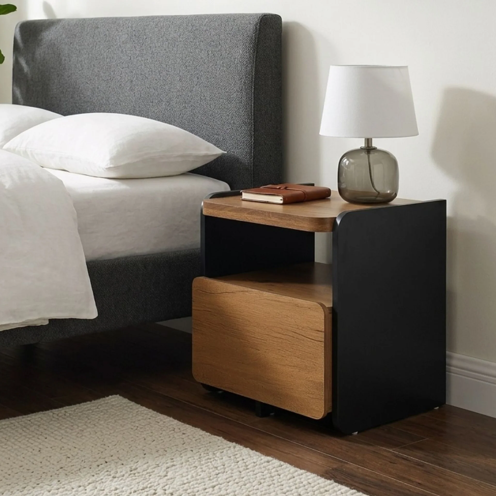Dorian Bedside Table - Walnut + Black - Image 4