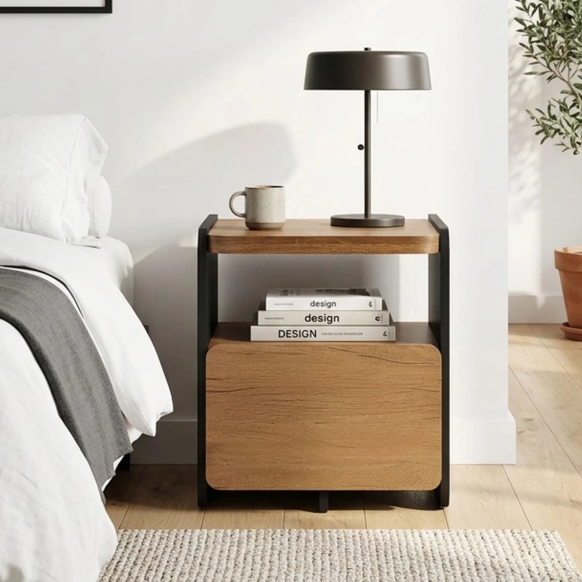 Dorian Bedside Table - Walnut + Black - Image 5
