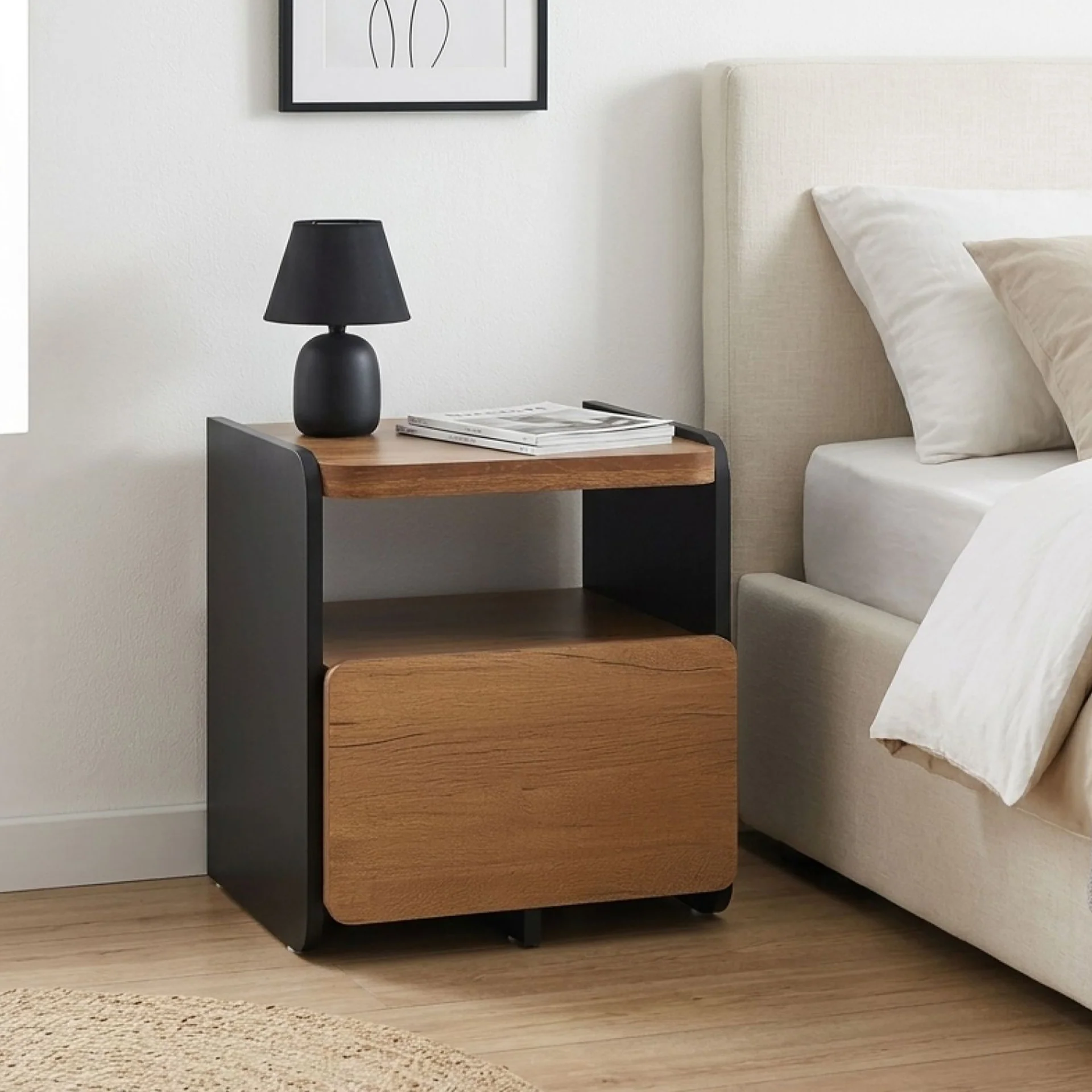 Dorian Bedside Table - Walnut + Black - Image 6