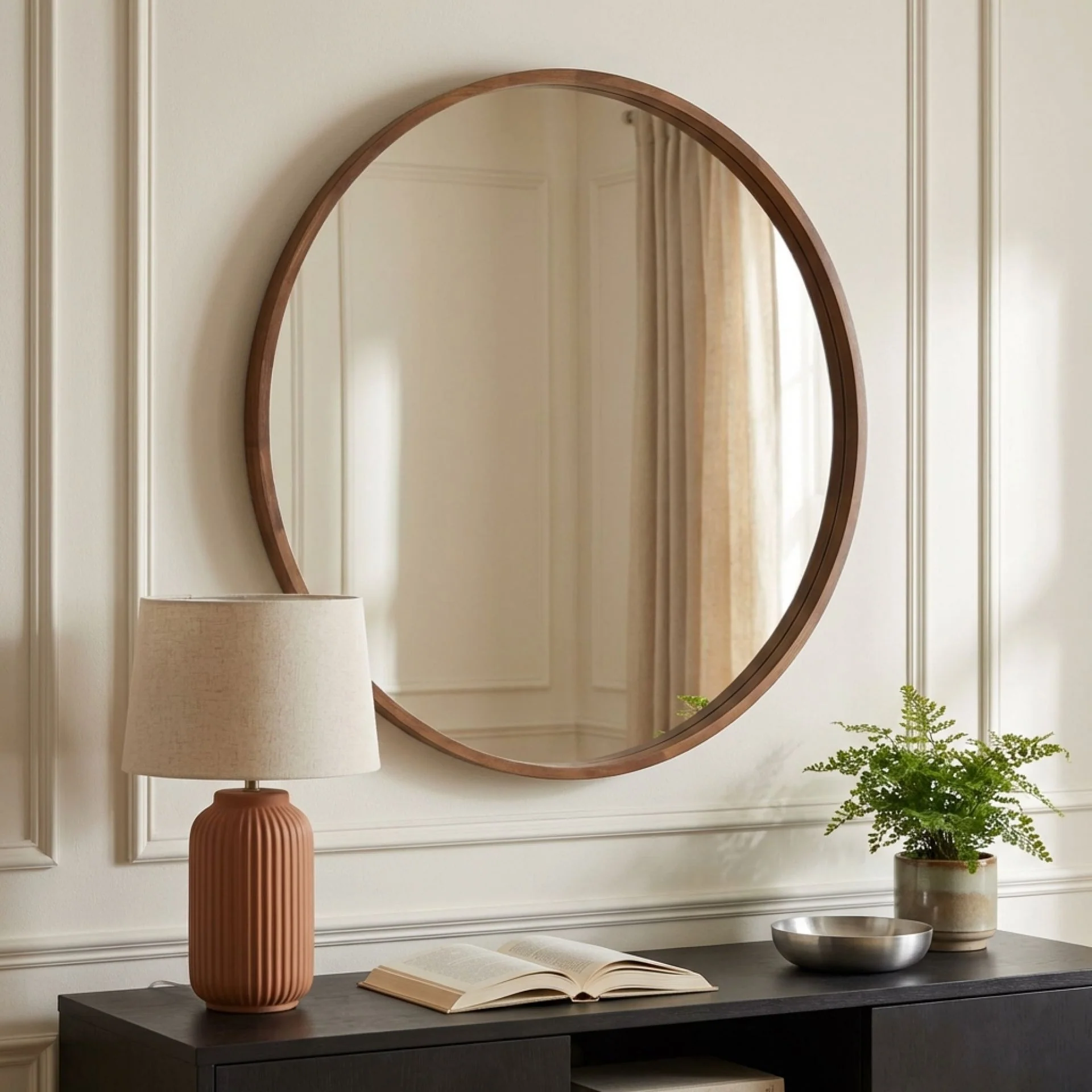 Echo Round Wooden Framed Wall Mirror 120cm - Dark Wood - Image 2