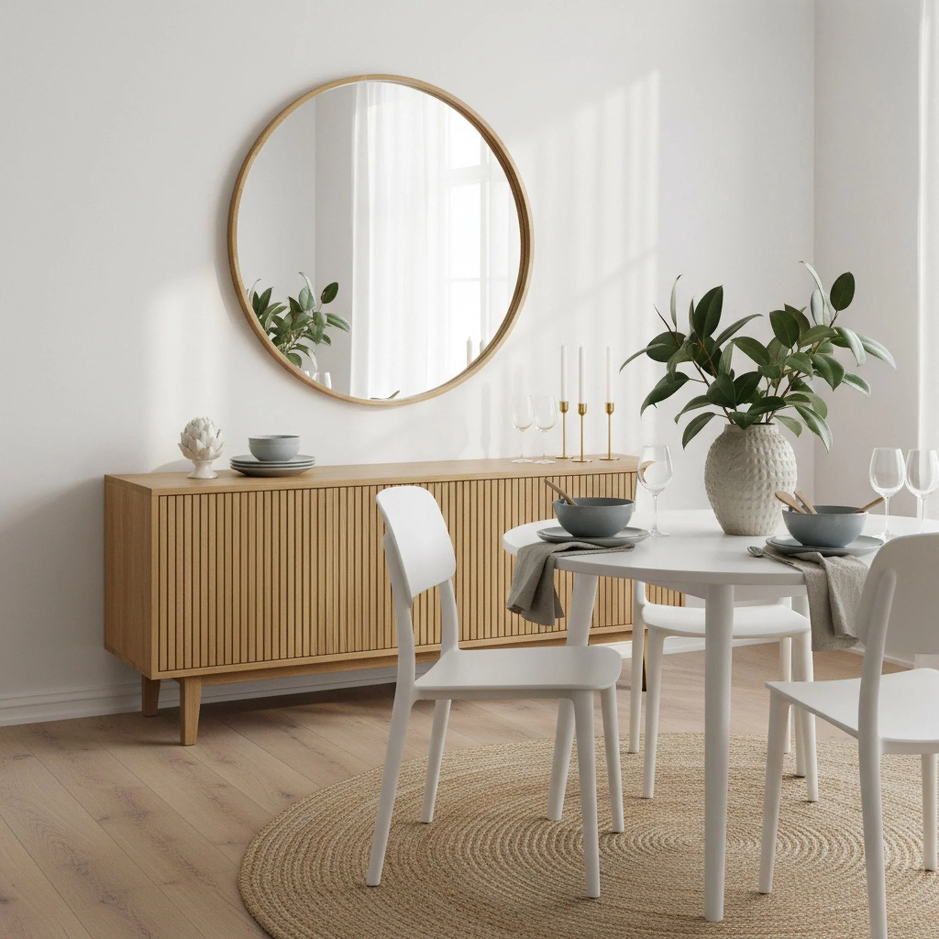 Echo Round Wooden Framed Wall Mirror 120cm - Light Wood - Image 5