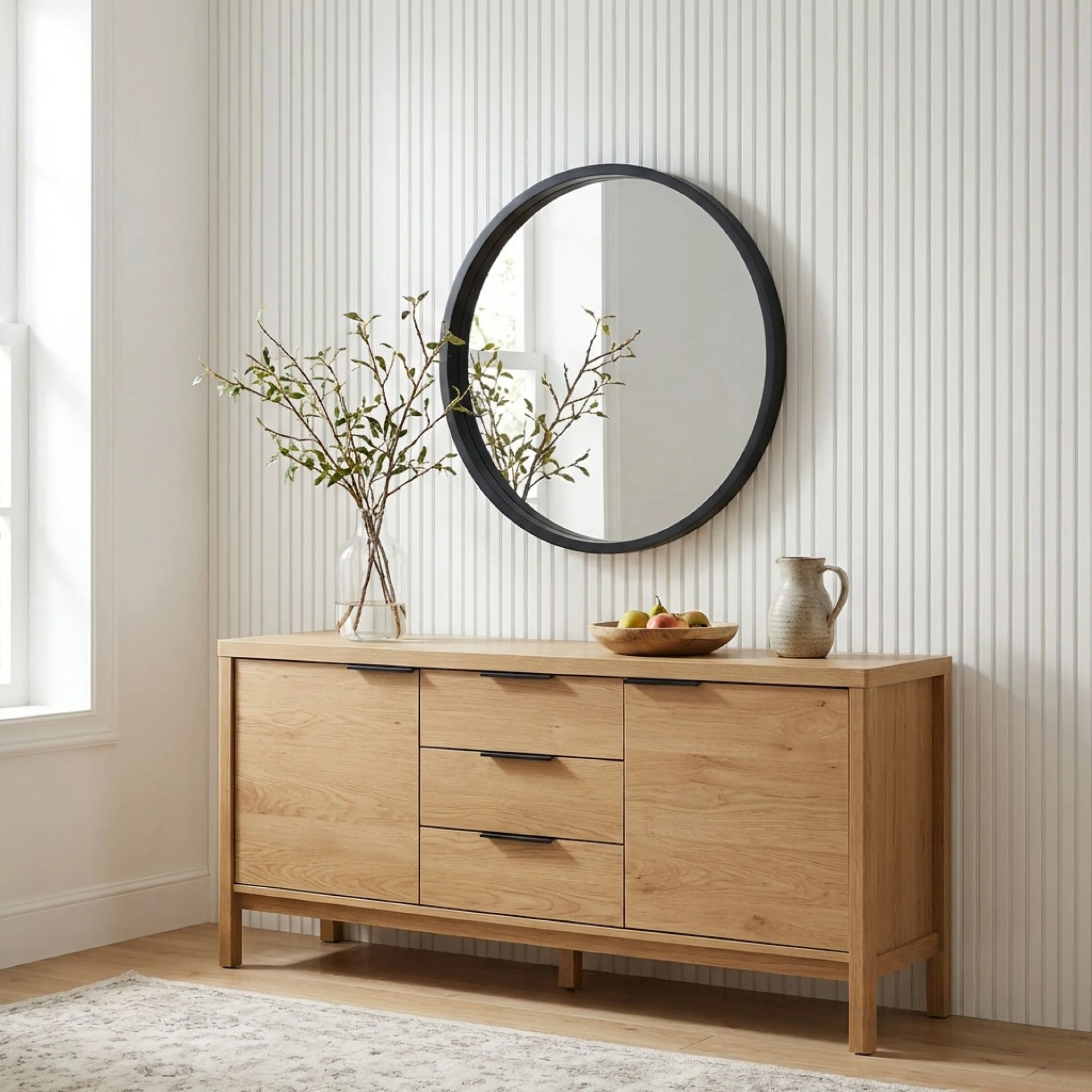 Echo Round Wooden Framed Wall Mirror 60cm - Black - Image 2