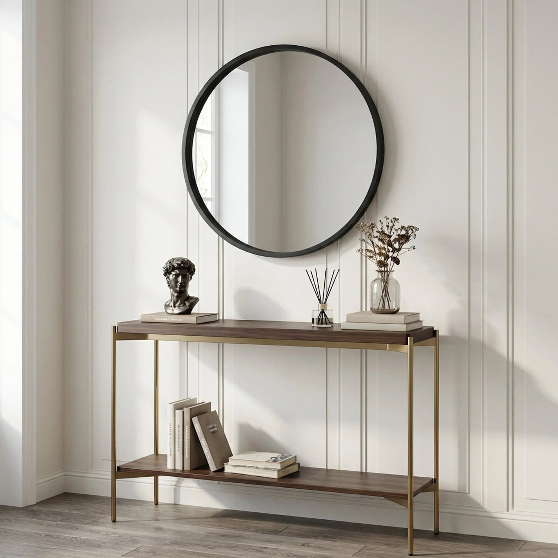 Echo Round Wooden Framed Wall Mirror 80cm - Black - Image 2