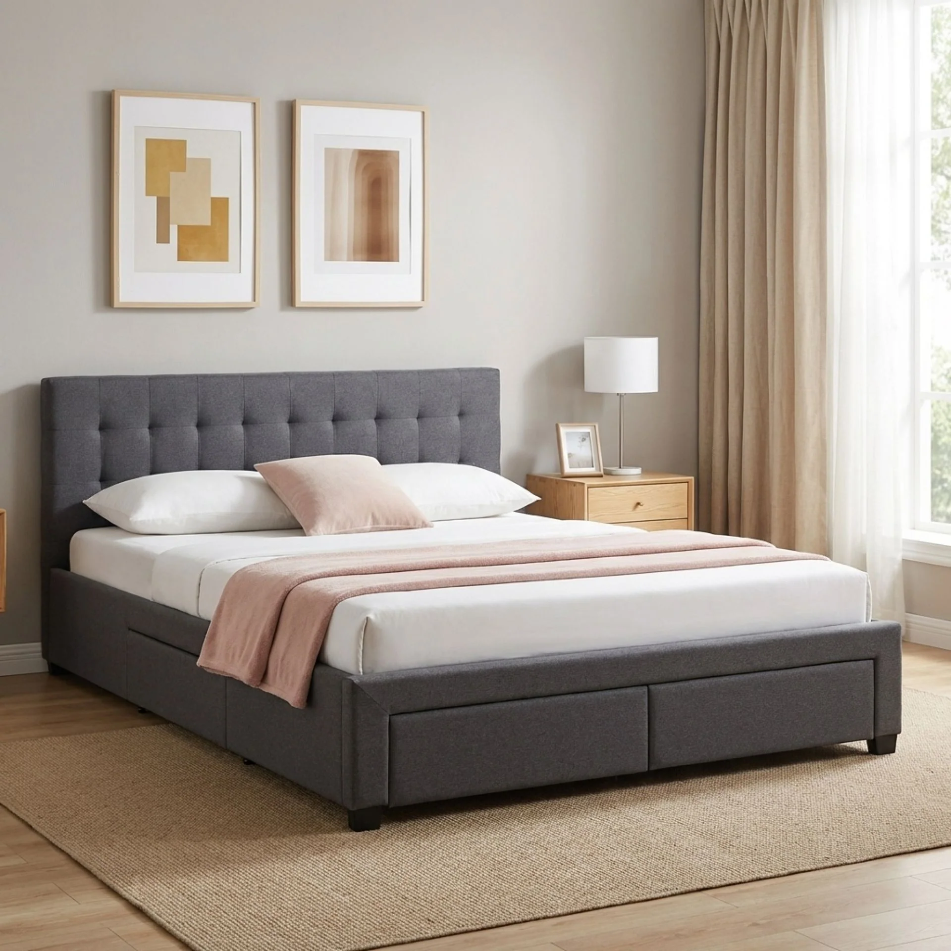 Eleanor Queen Bed Frame with 4 Drawers - Dark Grey