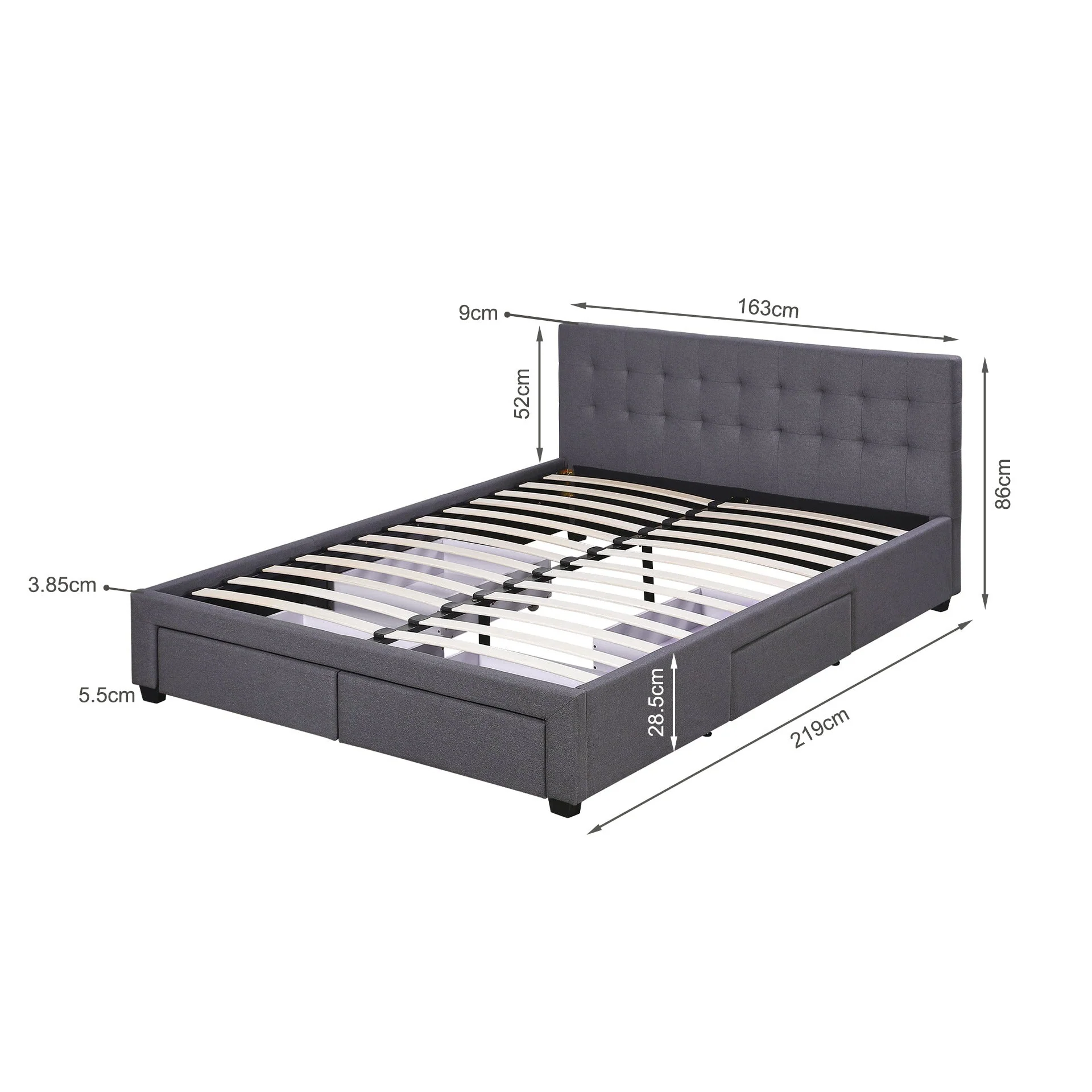 Eleanor Queen Bed Frame with 4 Drawers - Dark Grey - Image 14