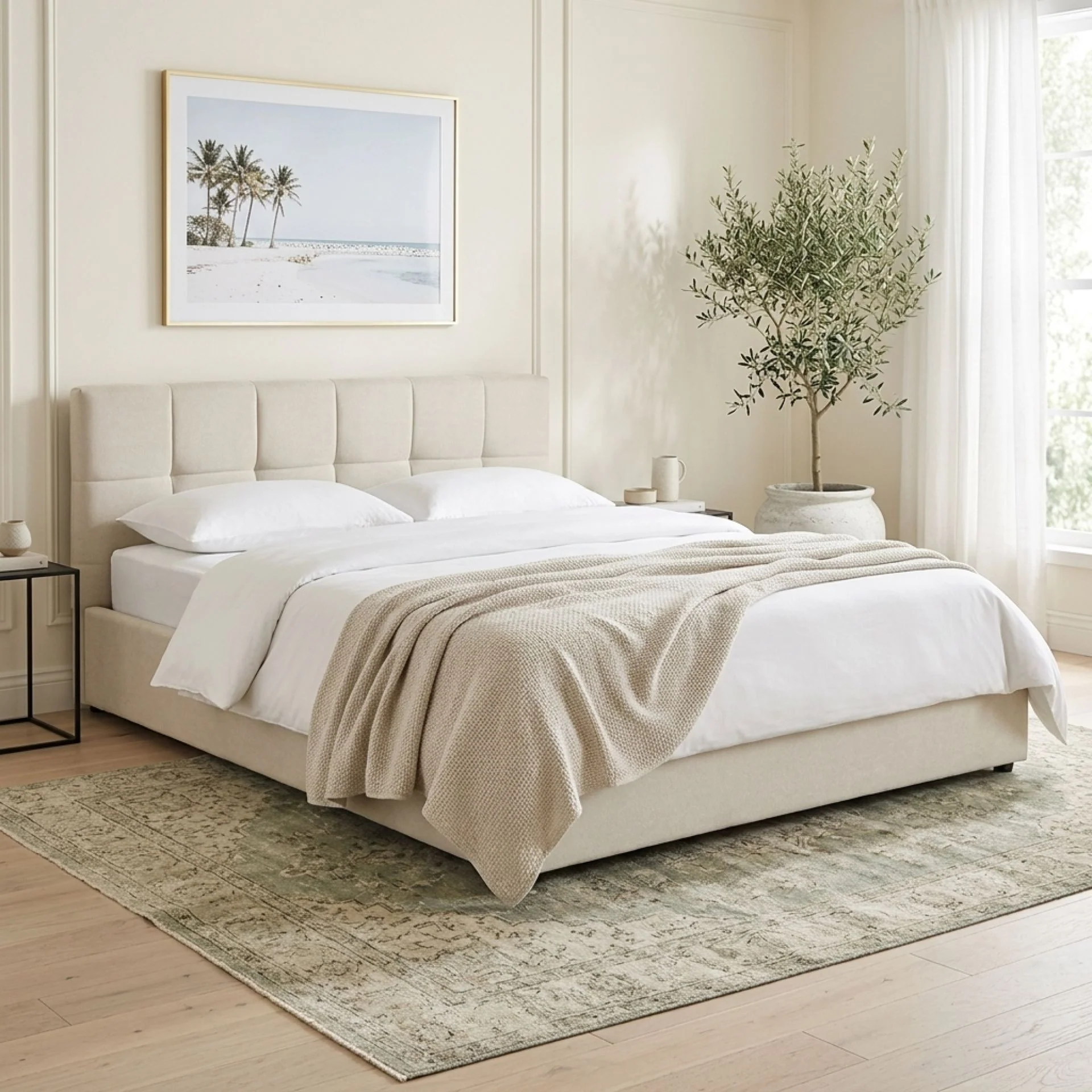 Elizabeth Queen Gas Lift Bed Frame - Beige