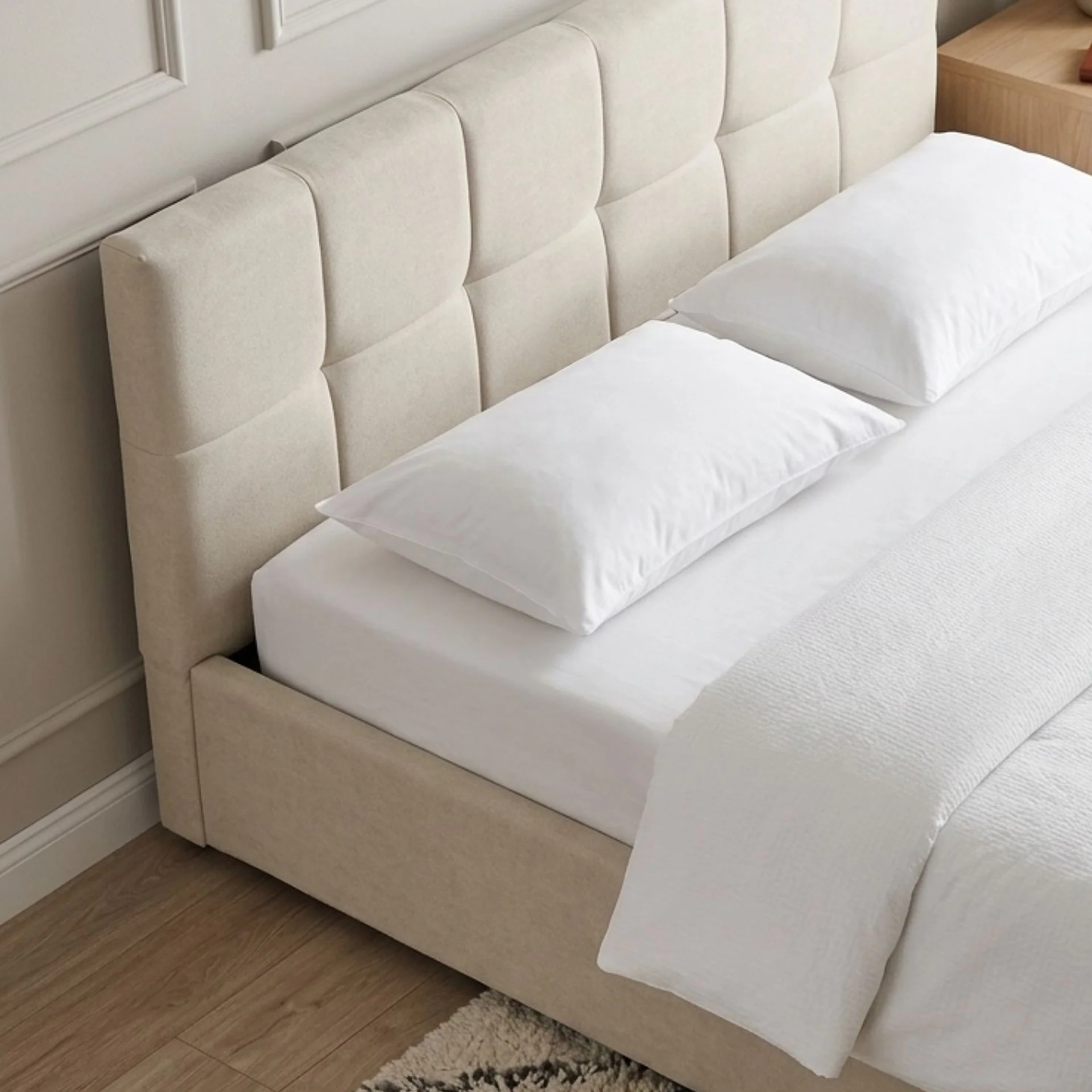 Elizabeth Queen Gas Lift Bed Frame - Beige - Image 6