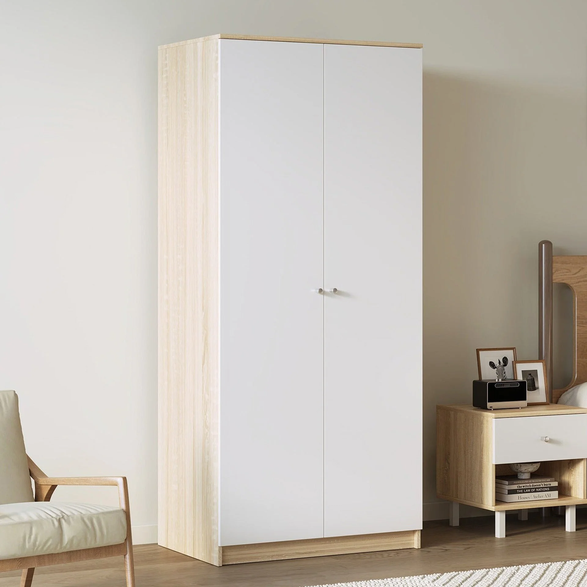 Ellis 2 Door Wardrobe - Oak + White - Image 3
