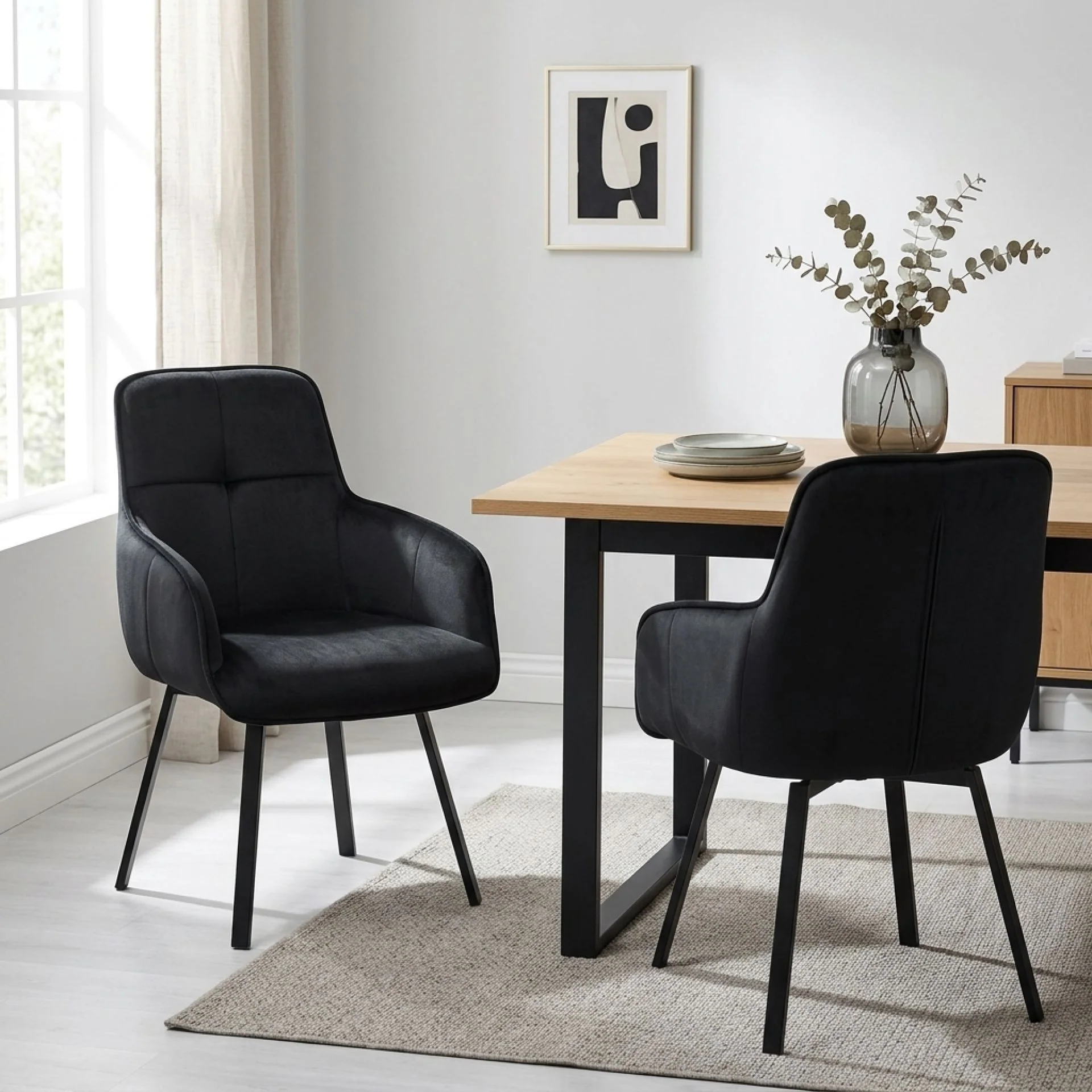 Elora Swivel Velvet Dining Chair - Set of 2 - Black