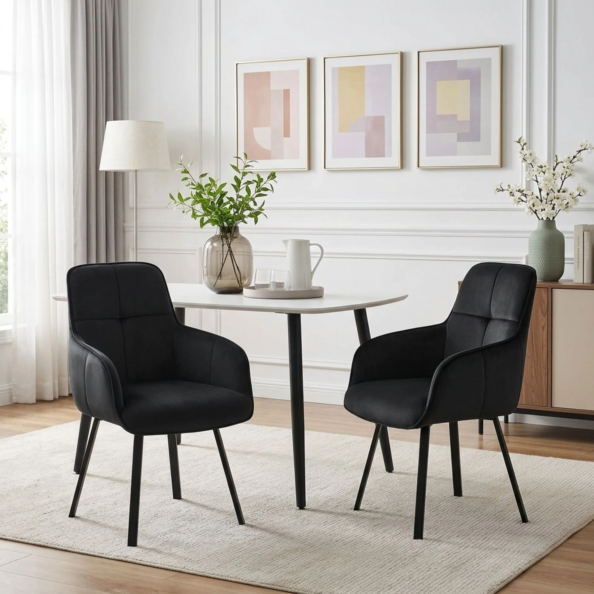 Elora Swivel Velvet Dining Chair - Set of 2 - Black - Image 3