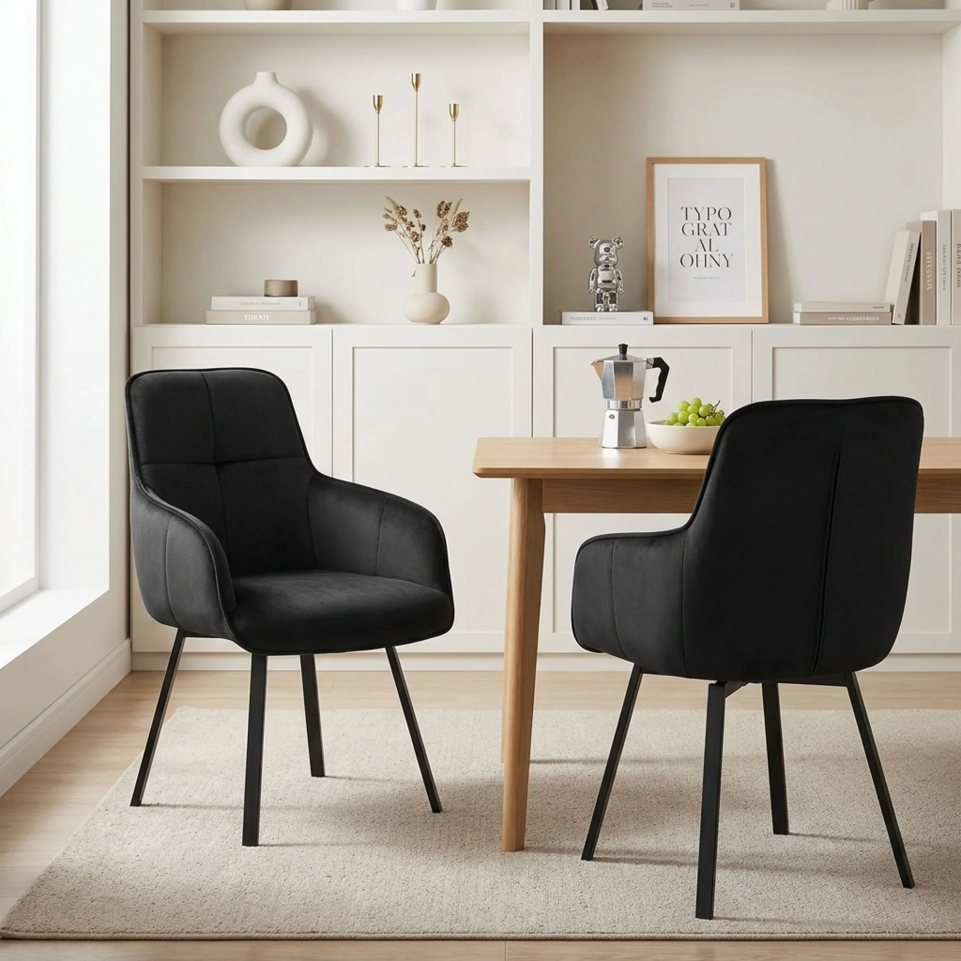 Elora Swivel Velvet Dining Chair - Set of 2 - Black - Image 4