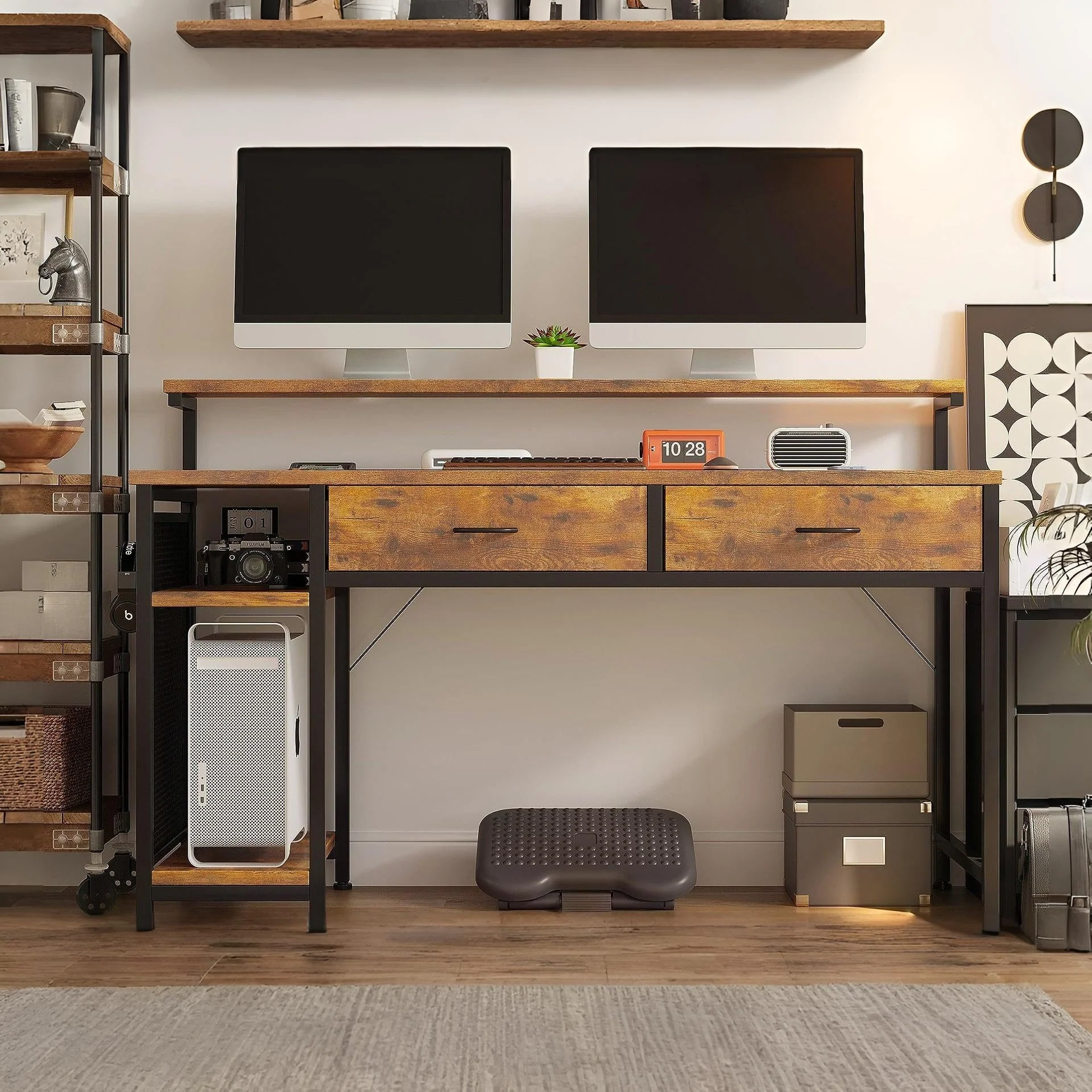 Emilio 138cm Computer Desk with 2 Drawers - Rustic Brown - Image 2