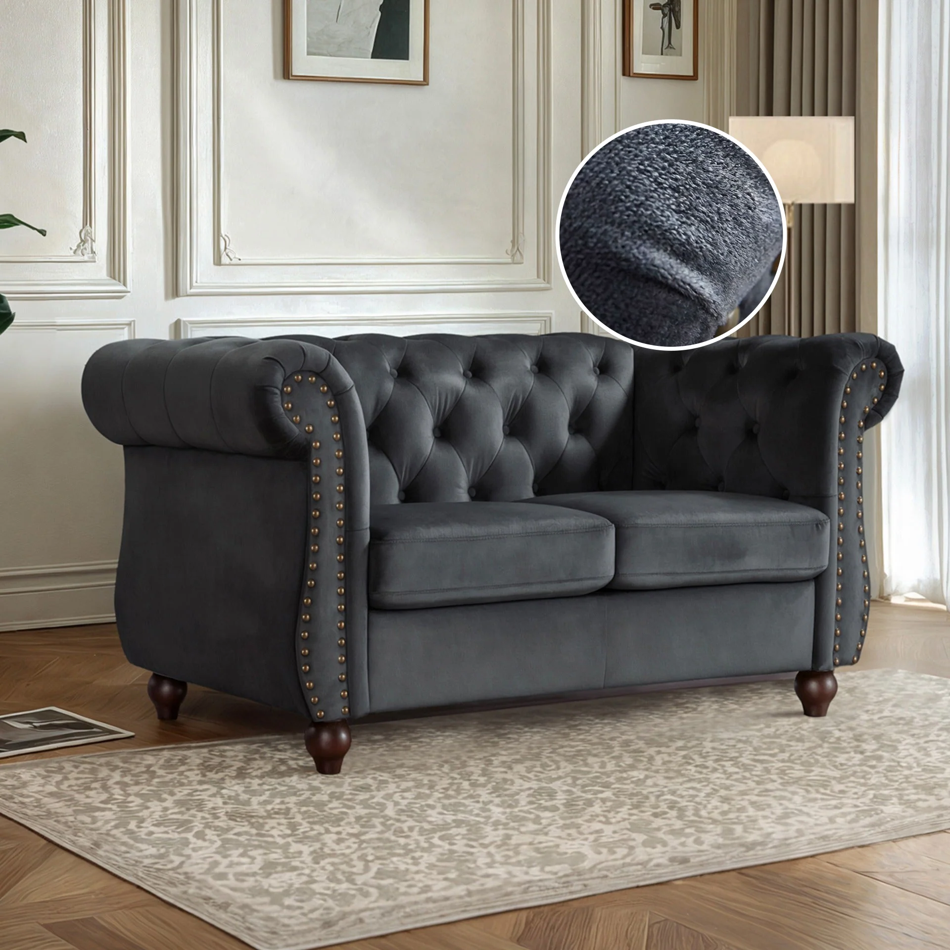 Emily Velvet 2 Seater Sofa - Black - Image 2