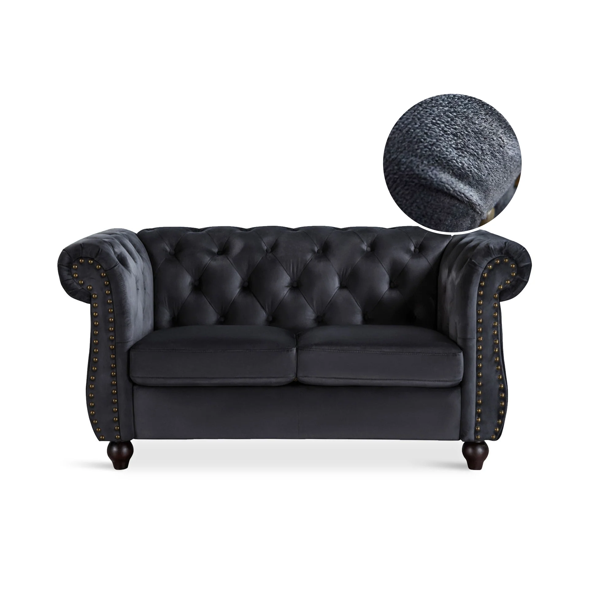 Emily Velvet 2 Seater Sofa - Black - Image 4