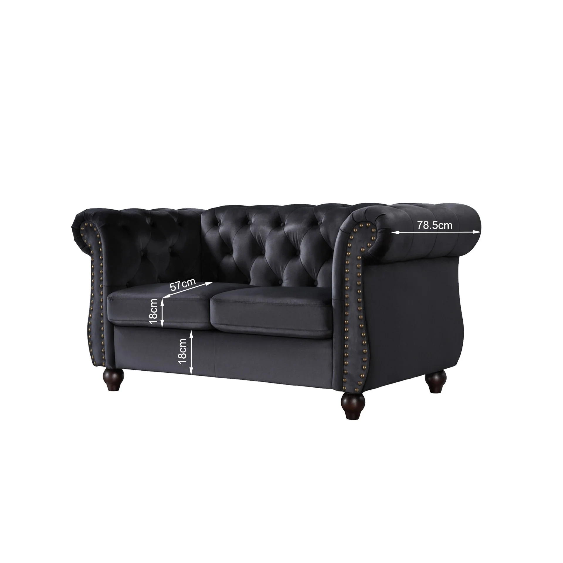 Emily Velvet 2 Seater Sofa - Black - Image 5