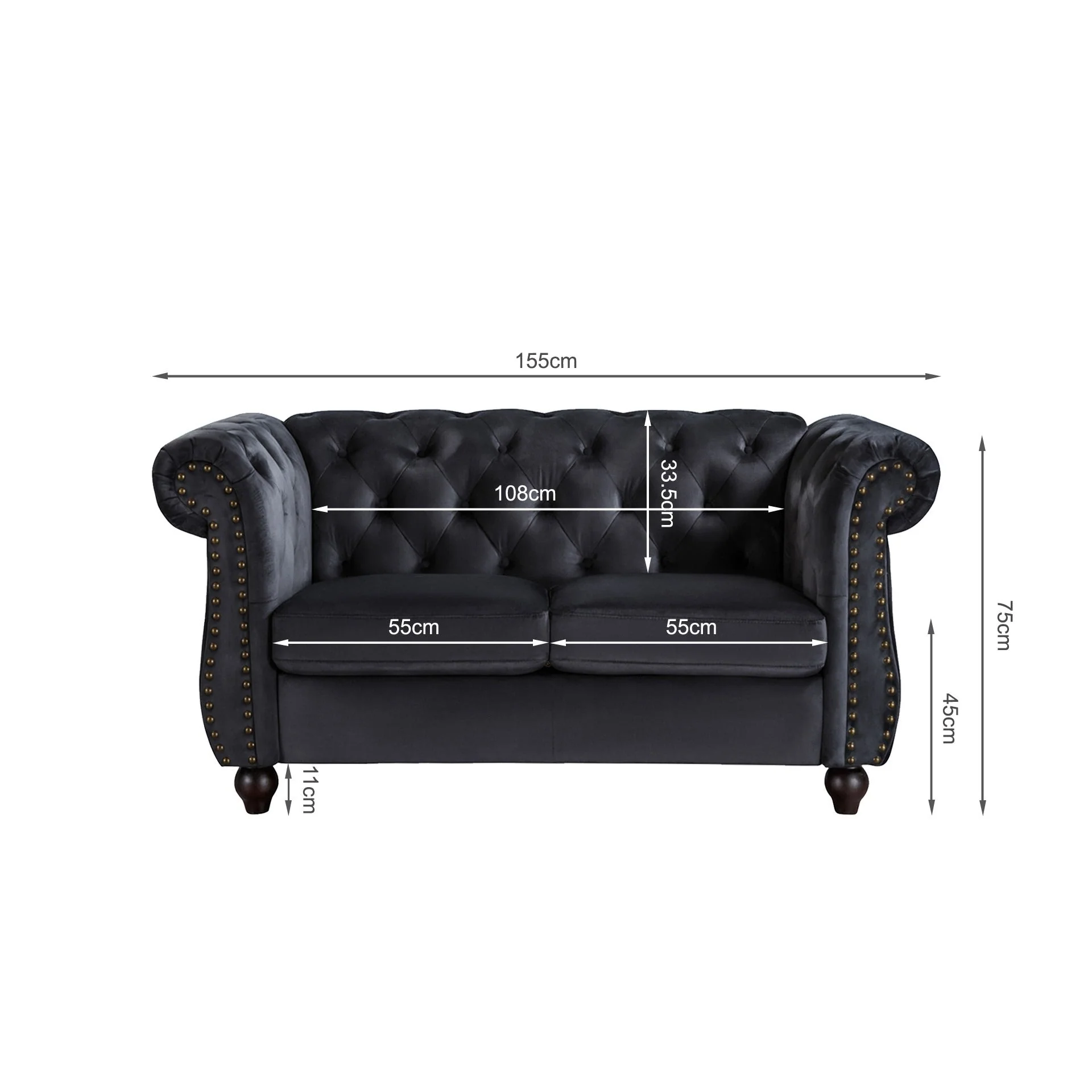 Emily Velvet 2 Seater Sofa - Black - Image 6