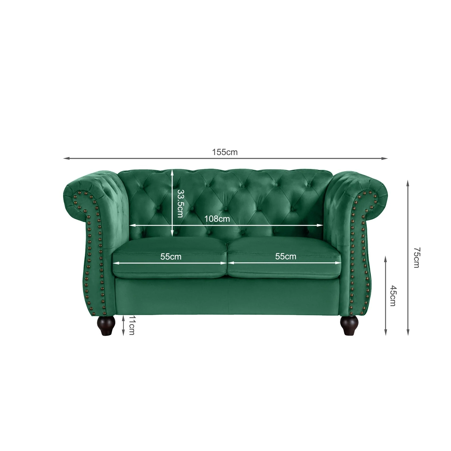 Emily Velvet 2 Seater Sofa - Green - Image 11