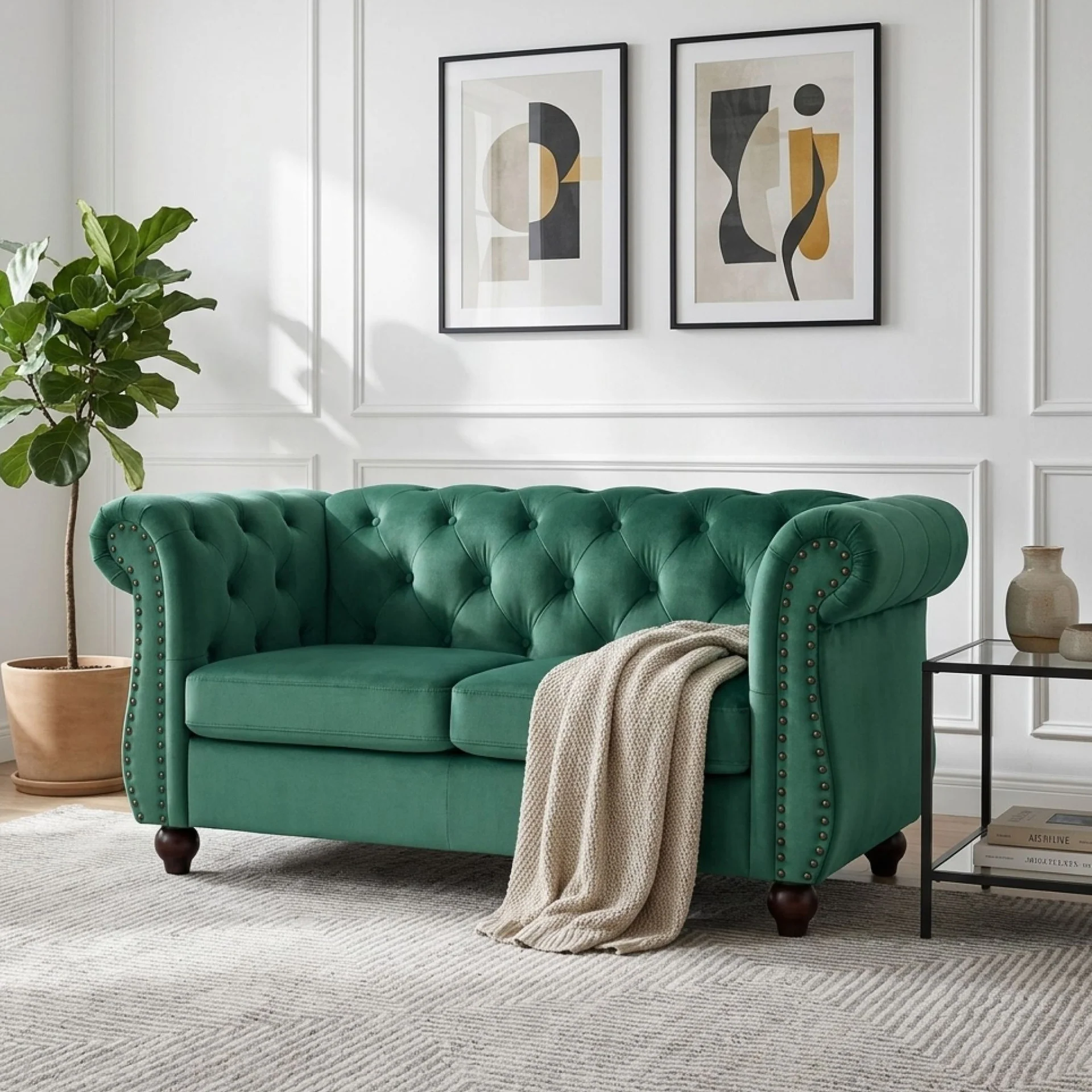 Emily Velvet 2 Seater Sofa - Green - Image 4
