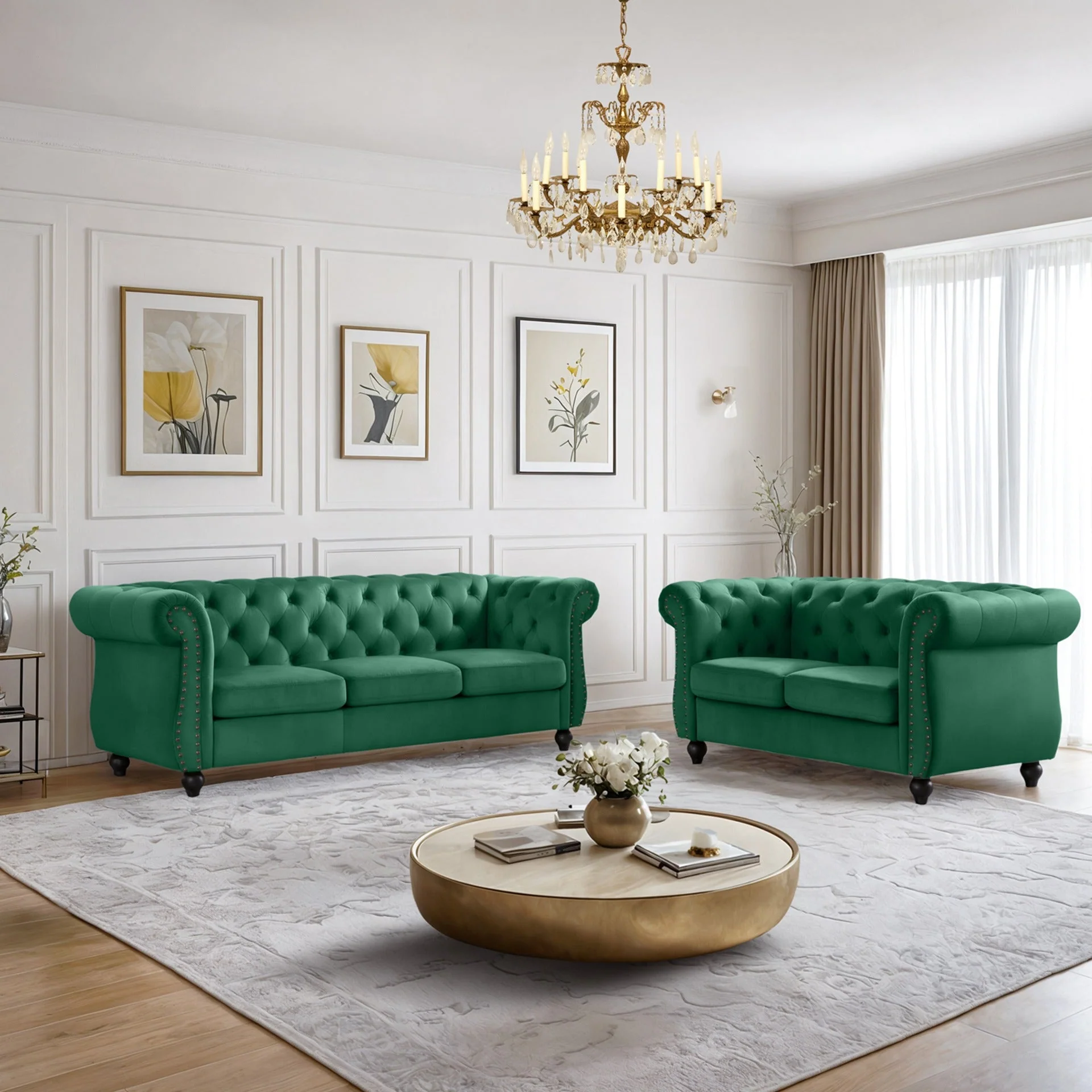 Emily Velvet 2 Seater Sofa - Green - Image 5