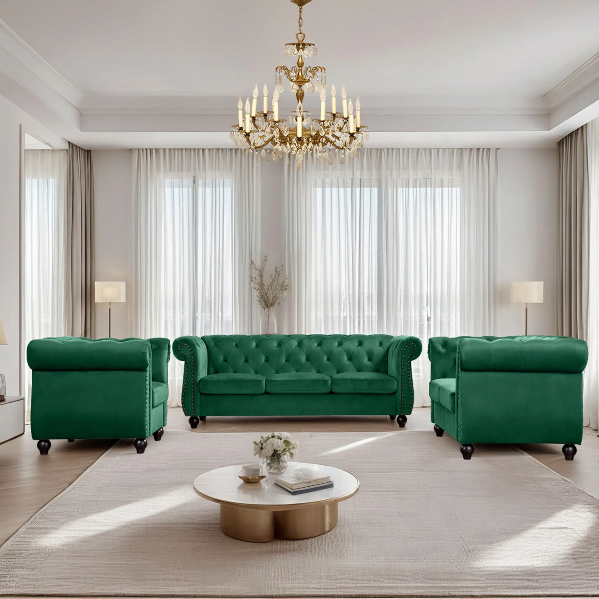 Emily Velvet 2 Seater Sofa - Green - Image 6