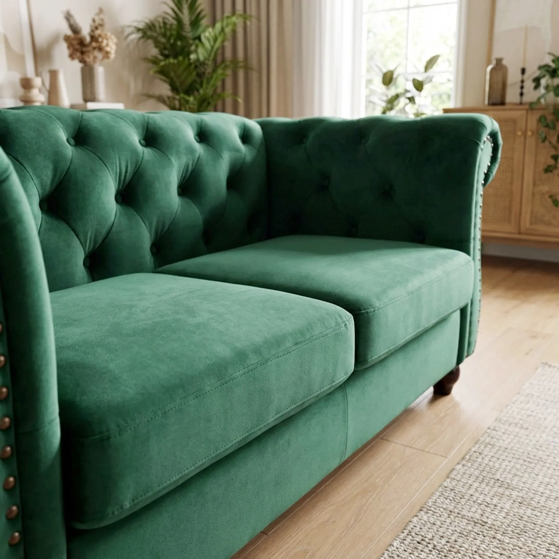 Emily Velvet 2 Seater Sofa - Green - Image 8