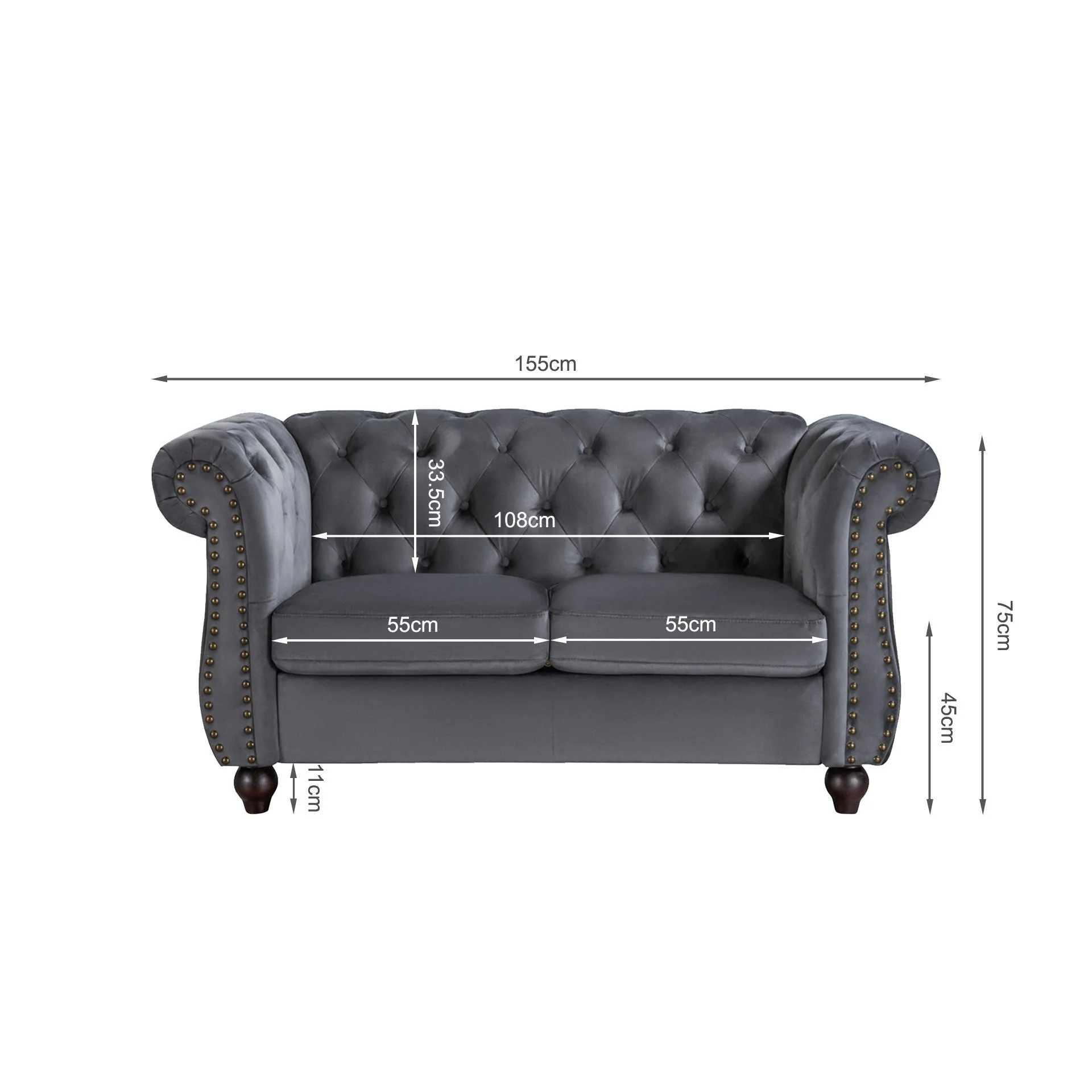 Emily Velvet 2 Seater Sofa - Grey - Image 10