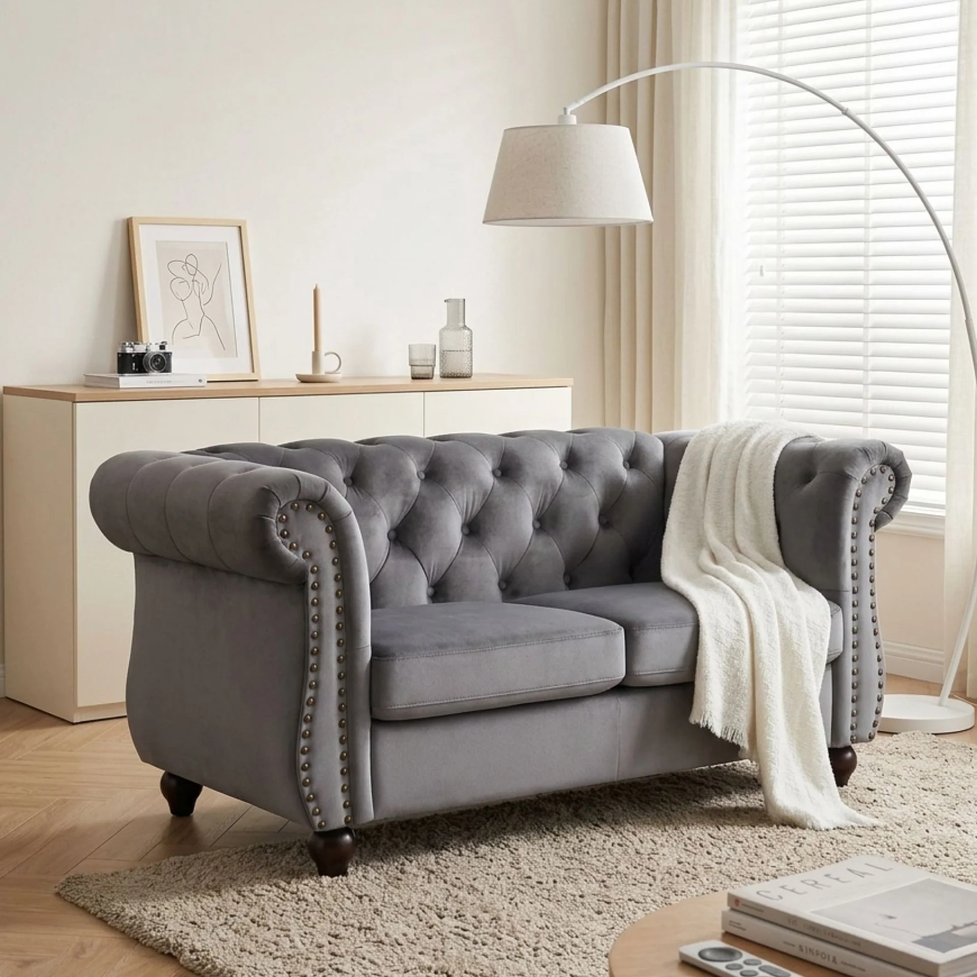 Emily Velvet 2 Seater Sofa - Grey - Image 3