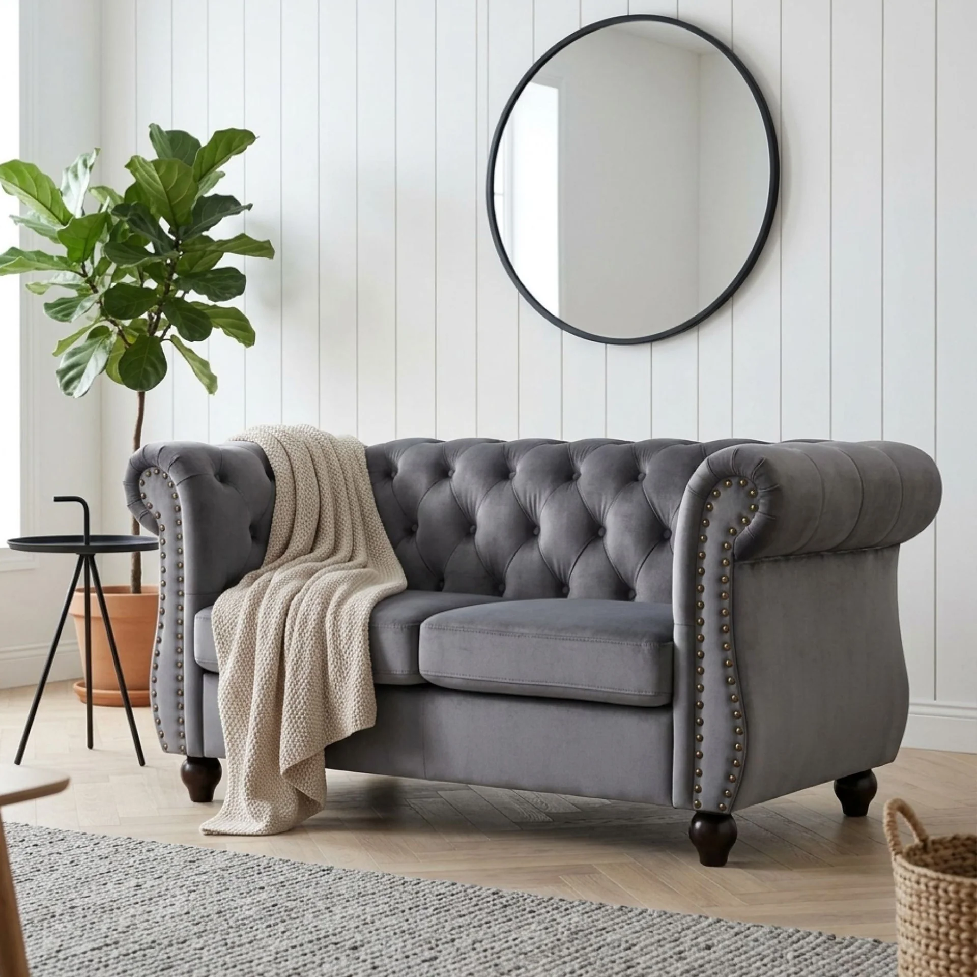 Emily Velvet 2 Seater Sofa - Grey - Image 4