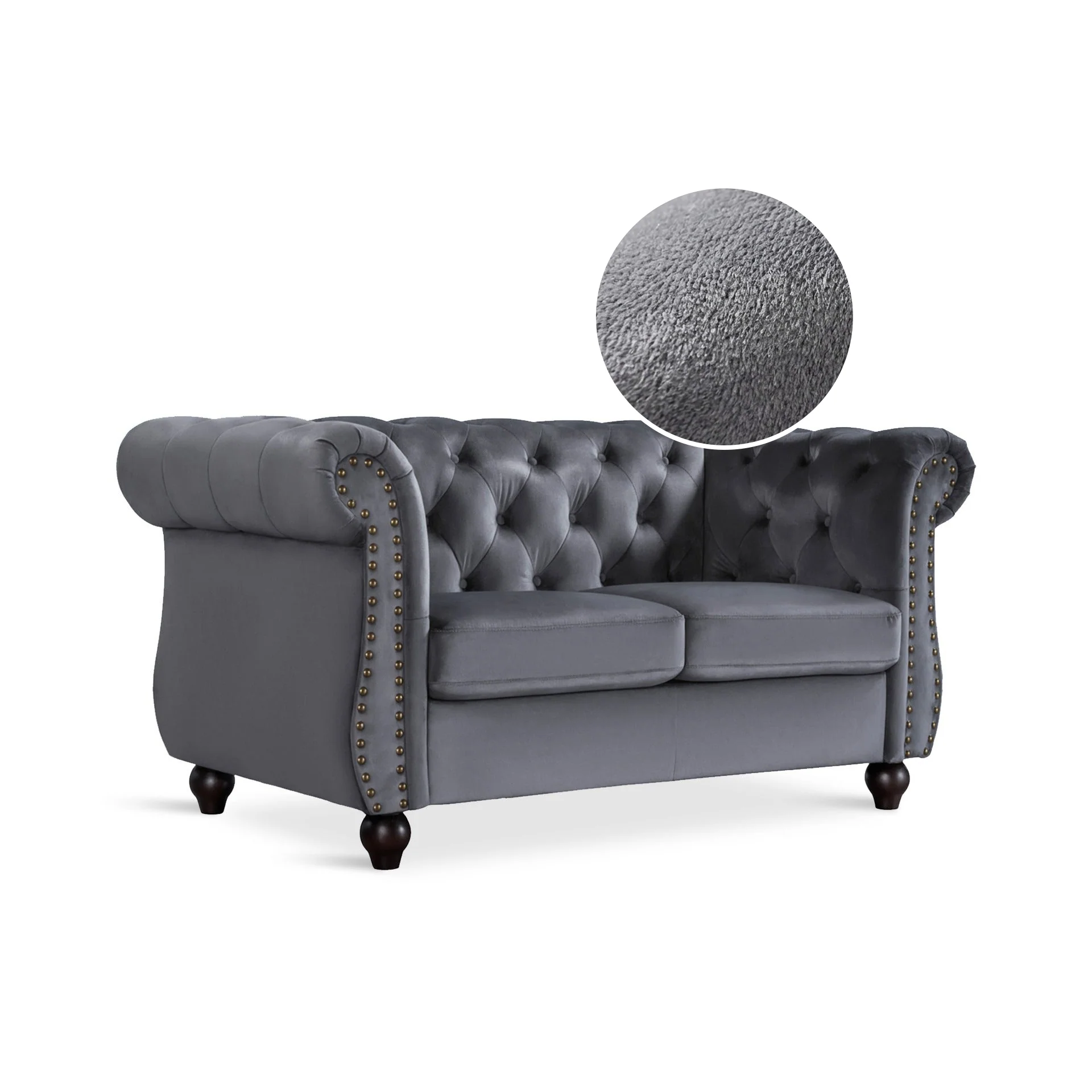 Emily Velvet 2 Seater Sofa - Grey - Image 7