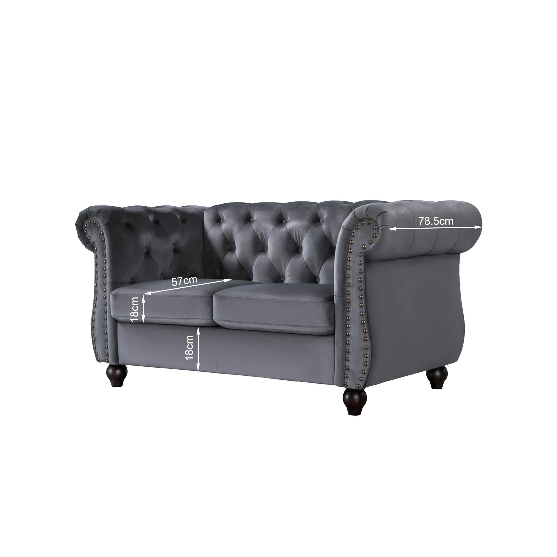 Emily Velvet 2 Seater Sofa - Grey - Image 9